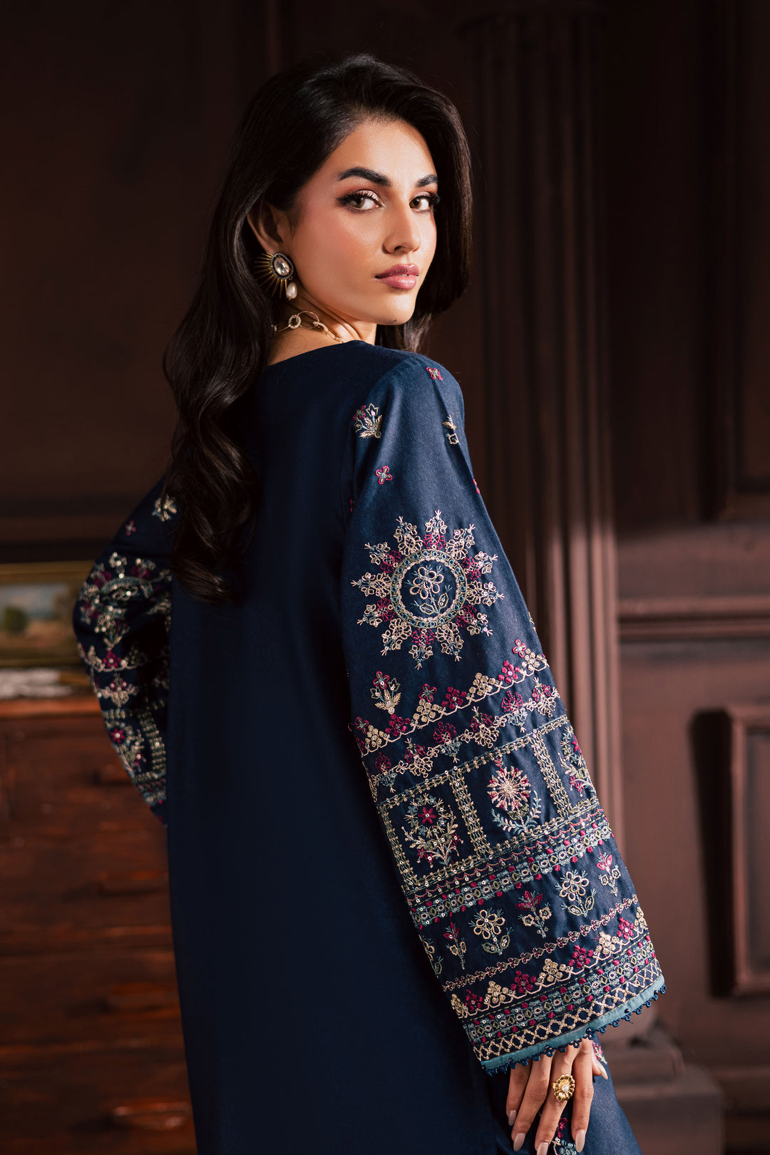  Shajjar 2Pc - Embroidered Karandi Dress BATIK WINTER PRET 2025  BATIK   XS / Navy Blue / Karandi-S / Navy Blue / Karandi-M / Navy Blue / Karandi-L / Navy Blue / Karandi-XL / Navy Blue / Karandi