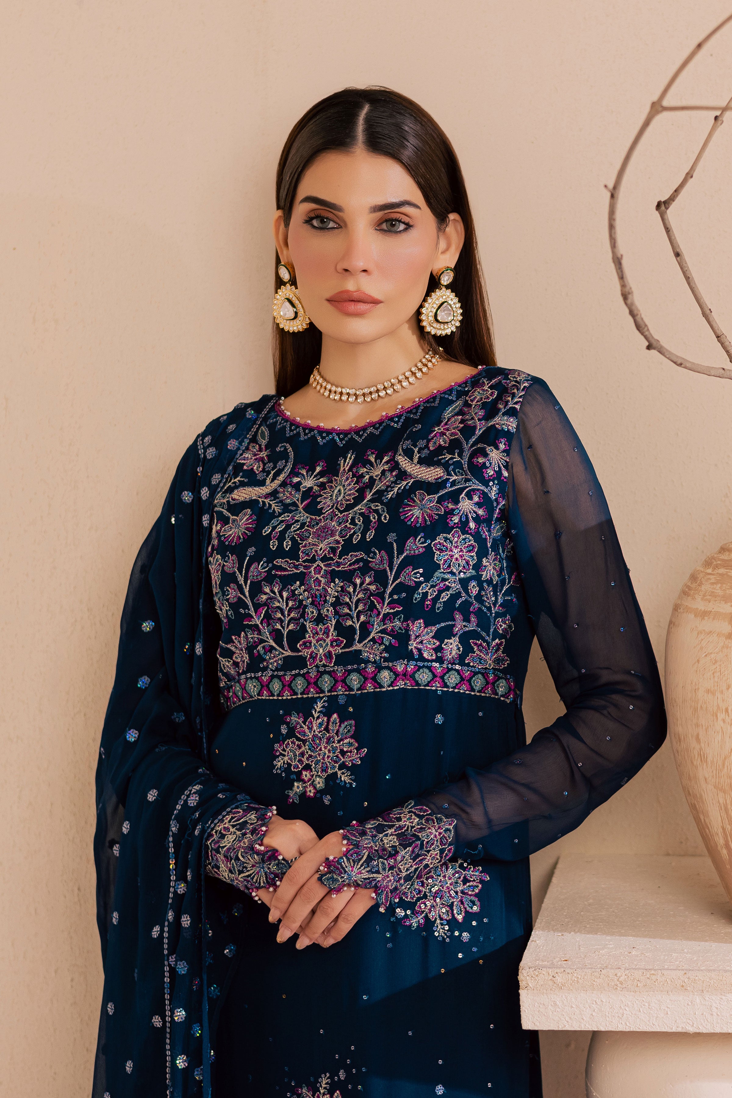  Sham e Falak 3Pc - Embroidered Luxe Pret BATIKLuxePRET2025  BATIK   XS / Midnight Blue / Crinkle & Raw Silk-S / Midnight Blue / Crinkle & Raw Silk-M / Midnight Blue / Crinkle & Raw Silk-L / Midnight Blue / Crinkle & Raw Silk-XL / Midnight Blue / Crinkle & Raw Silk