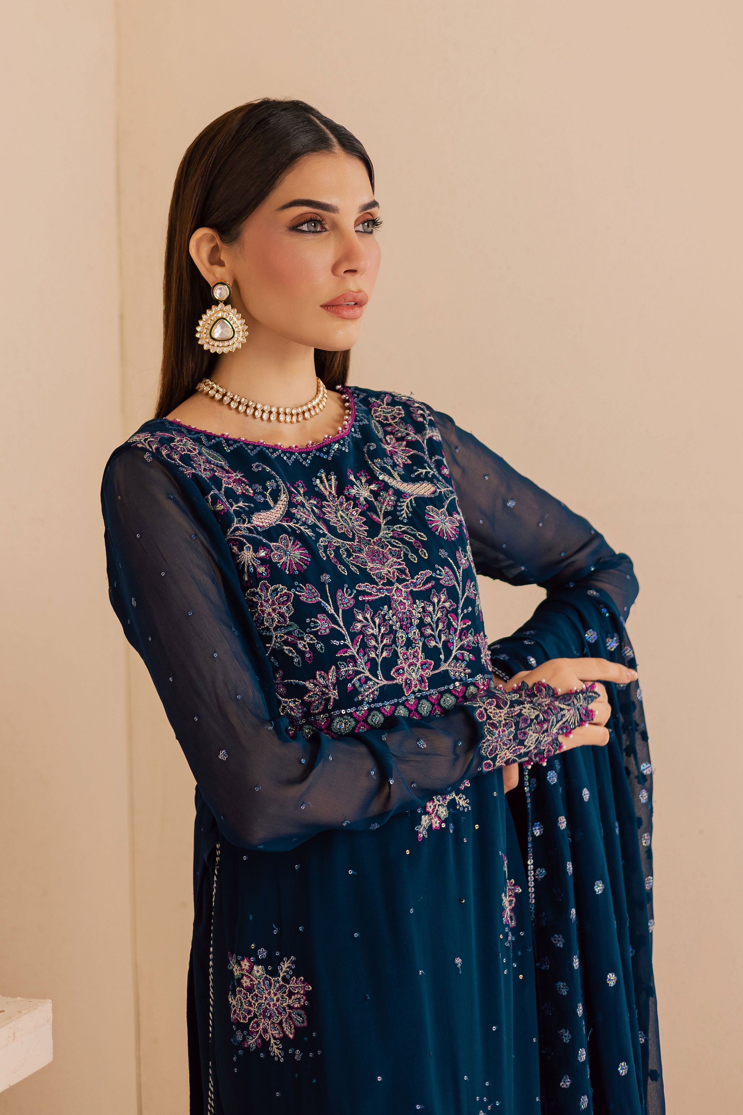  Sham e Falak 3Pc - Embroidered Luxe Pret BATIKLuxePRET2025  BATIK   XS / Midnight Blue / Crinkle & Raw Silk-S / Midnight Blue / Crinkle & Raw Silk-M / Midnight Blue / Crinkle & Raw Silk-L / Midnight Blue / Crinkle & Raw Silk-XL / Midnight Blue / Crinkle & Raw Silk