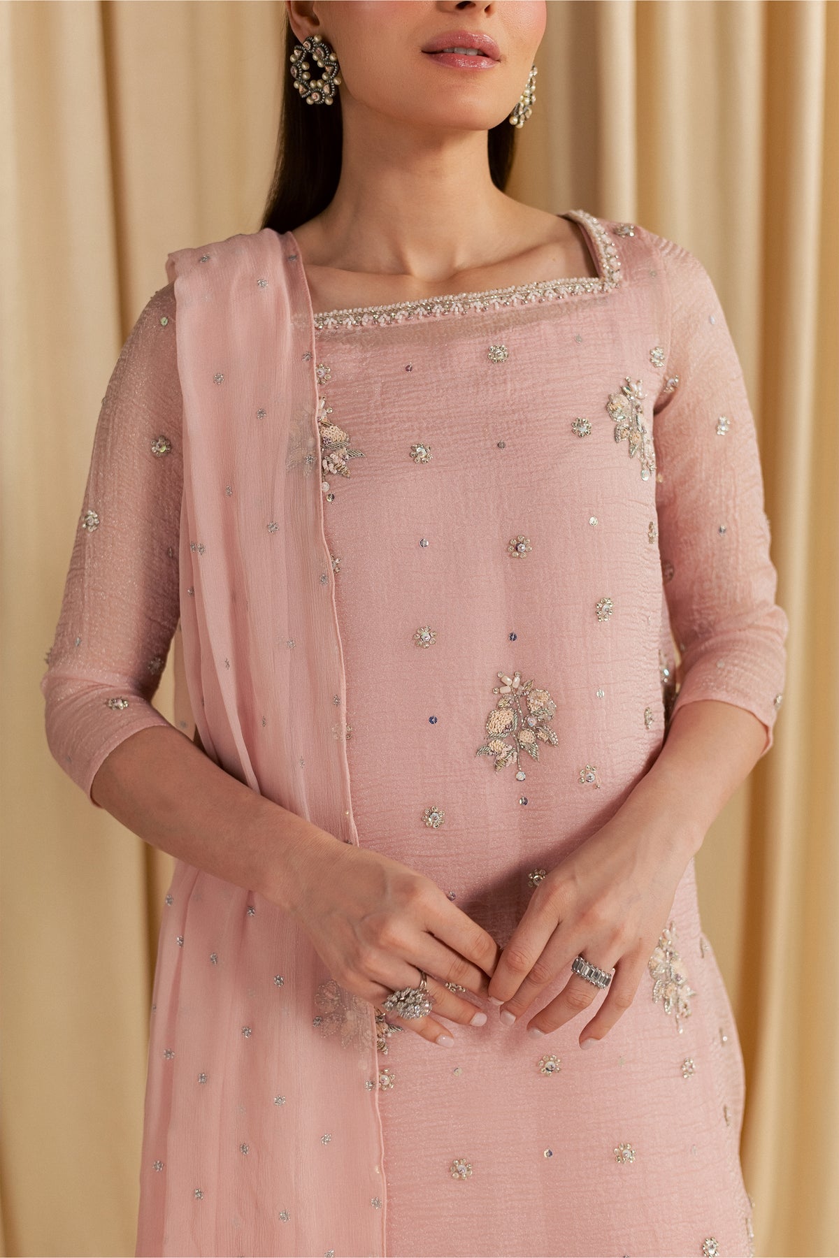 Sheesha 3Pc - Festive Luxe Pret STUDIOLUXEAUG26  BATIK   S / Pink / Shimmer Silk Organza