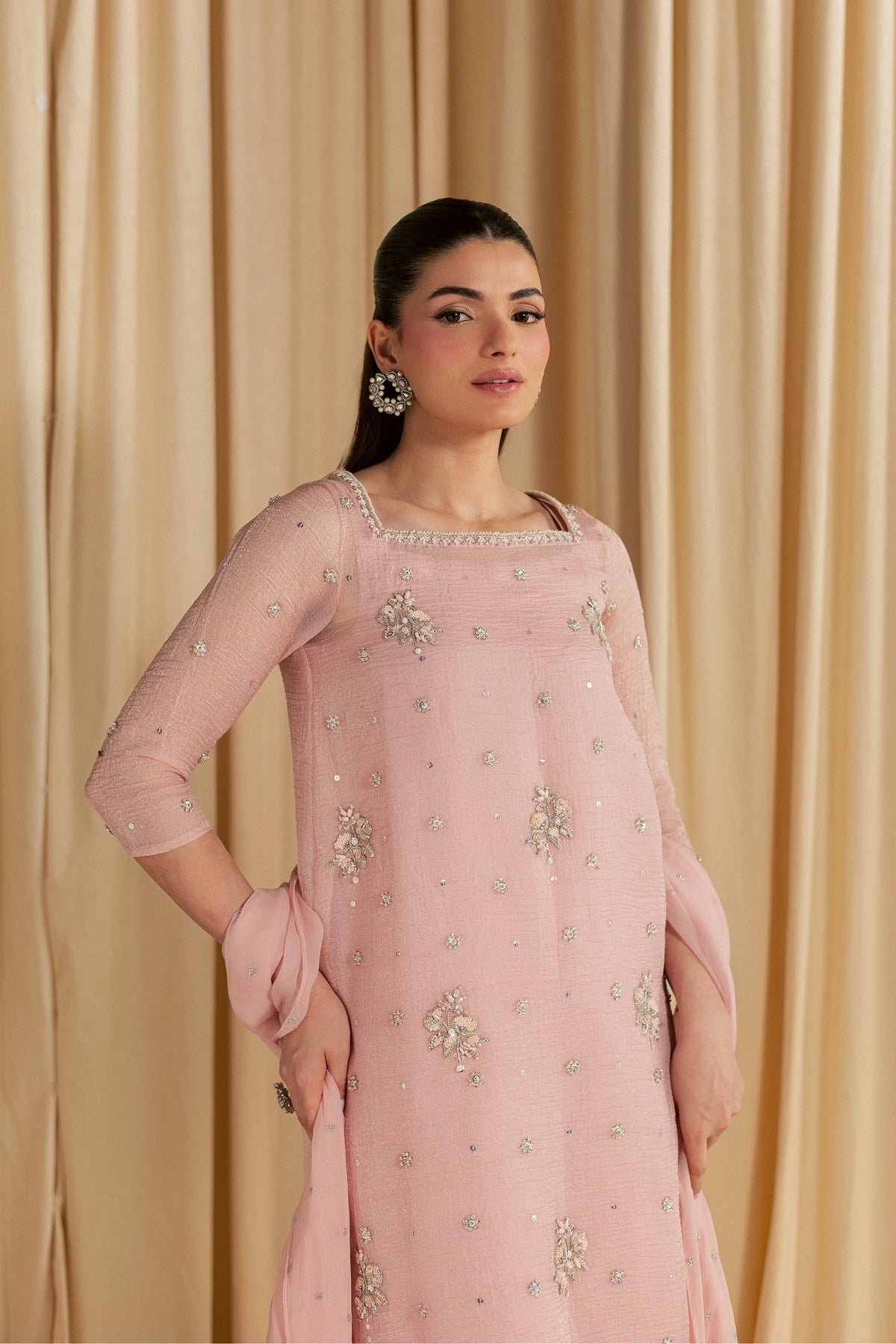 Sheesha 3Pc - Festive Luxe Pret STUDIOLUXEAUG26  BATIK   S / Pink / Shimmer Silk Organza