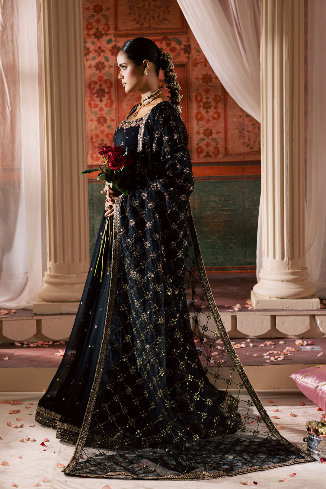  Siyah Mehmal  3Pc - Chiffon Wedding Frock BATIKLuxePRET2025  BATIK   S / Black / Chiffon & Raw Silk-M / Black / Chiffon & Raw Silk-L / Black / Chiffon & Raw Silk