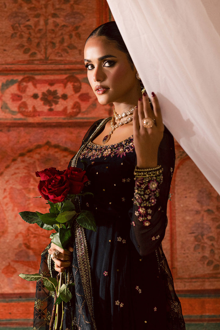  Siyah Mehmal  3Pc - Chiffon Wedding Frock BATIKLuxePRET2025  BATIK   S / Black / Chiffon & Raw Silk-M / Black / Chiffon & Raw Silk-L / Black / Chiffon & Raw Silk