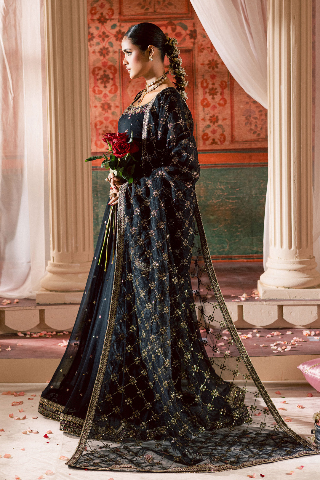  Siyah Mehmal  3Pc - Chiffon Wedding Frock BATIKLuxePRET2025  BATIK   S / Black / Chiffon & Raw Silk-M / Black / Chiffon & Raw Silk-L / Black / Chiffon & Raw Silk