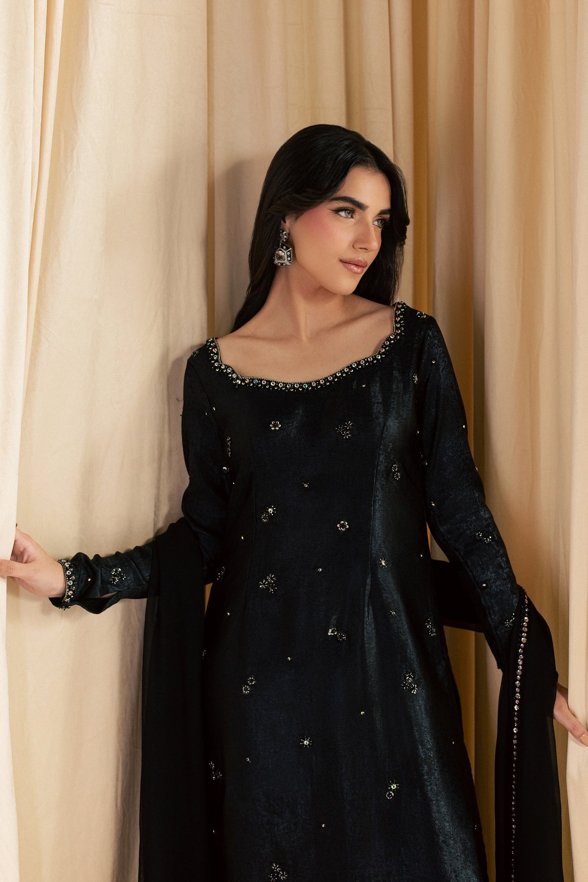 Siyah Shaam 3Pc - Festive Luxe Pret STUDIOLUXEAUG26  BATIK   S / Black / Elara Silk