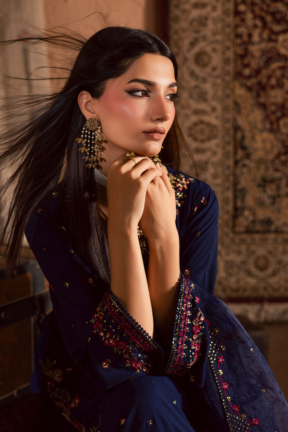  Skyra 3Pc- Festive Luxe Pret BATIKSTUDIO2025  BATIK   S / Deep Blue / Georgette-M / Deep Blue / Georgette-L / Deep Blue / Georgette