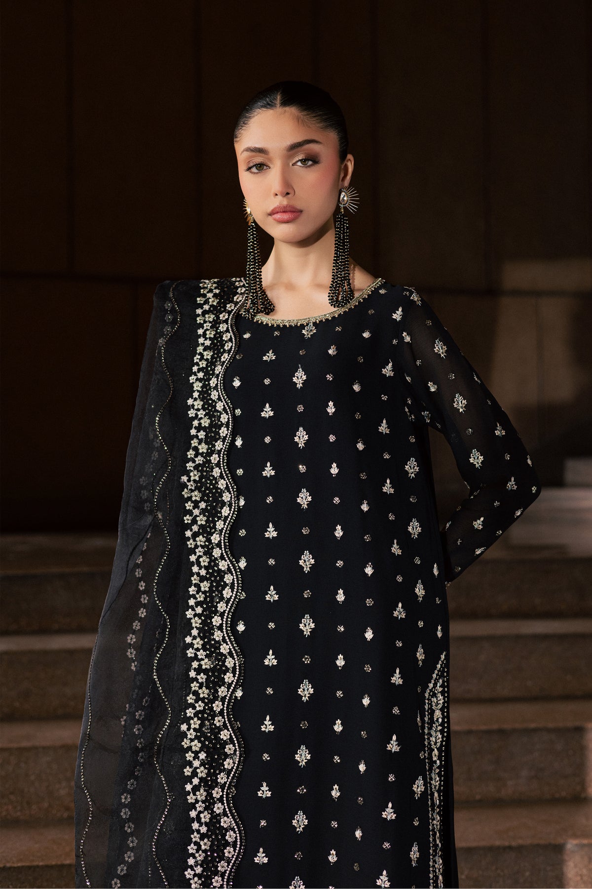 Soryar 3Pc - Festive Luxe Pret BATIKLUXOCT26  BATIK   XS / Black / Crepe Chiffon