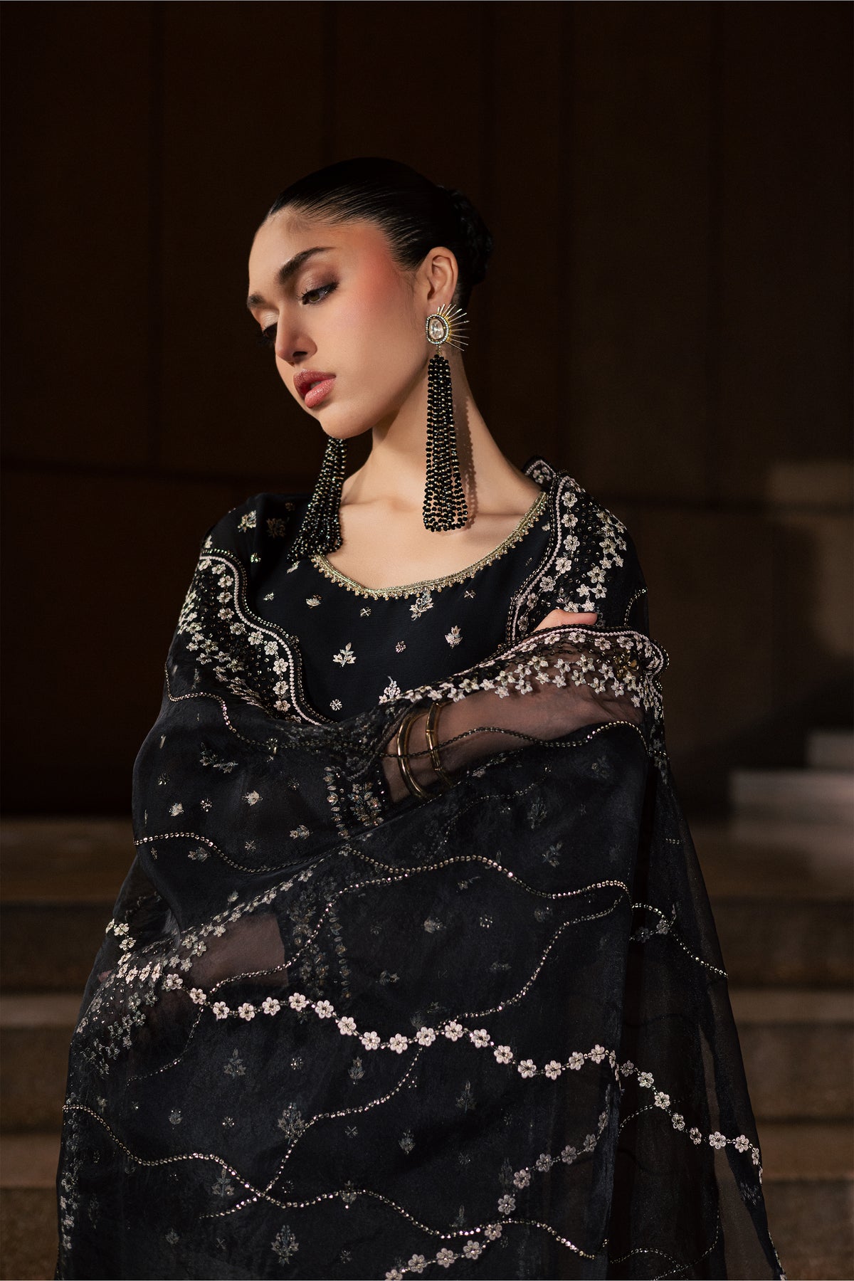Soryar 3Pc - Festive Luxe Pret BATIKLUXOCT26  BATIK   XS / Black / Crepe Chiffon