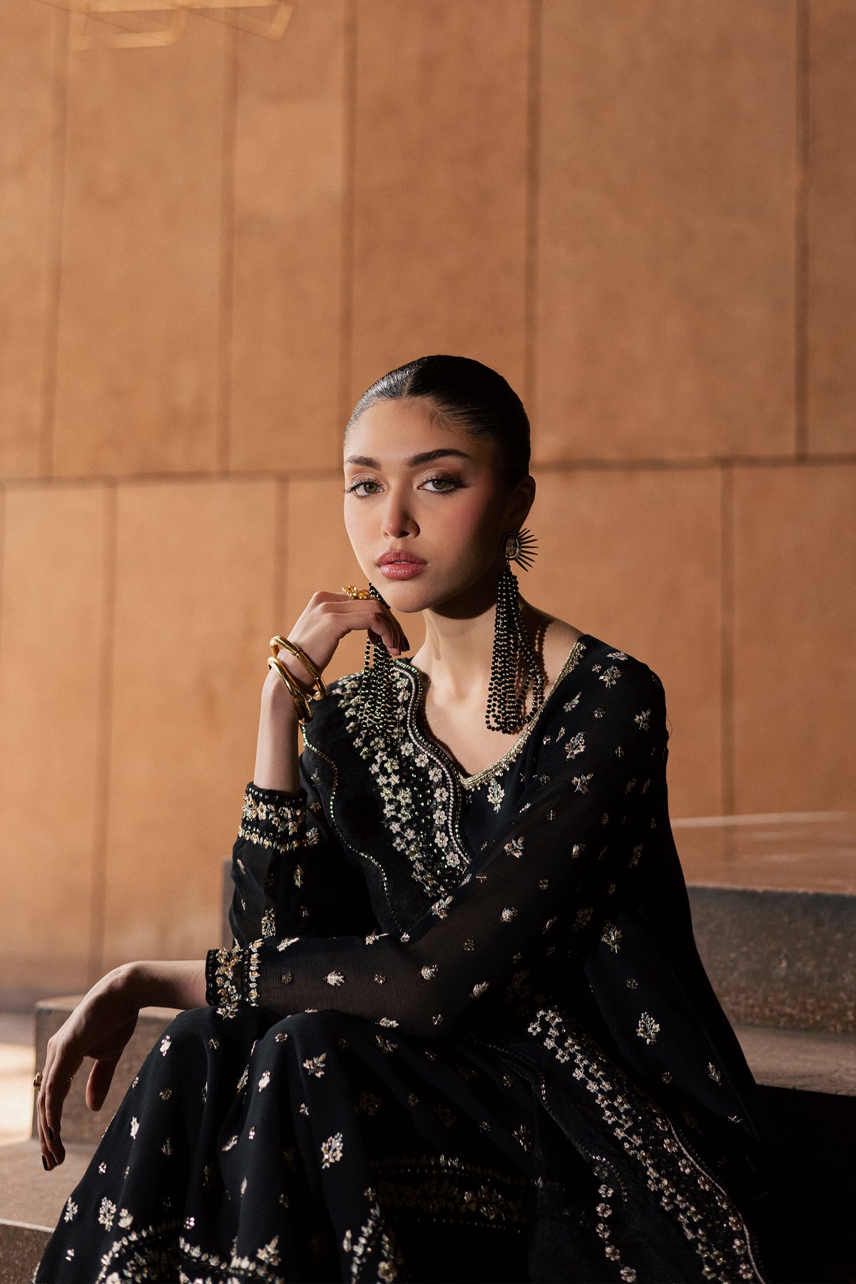 Soryar 3Pc - Festive Luxe Pret BATIKLUXOCT26  BATIK   XS / Black / Crepe Chiffon