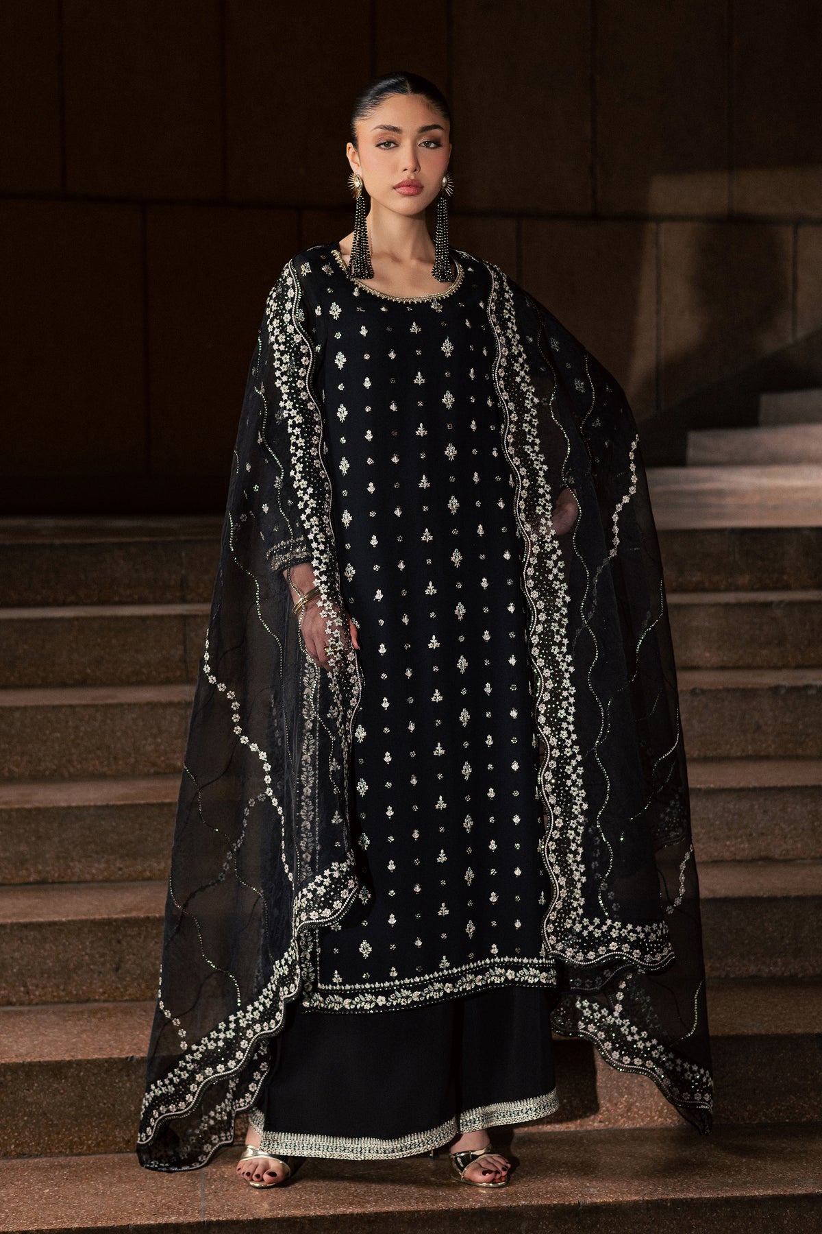 Soryar 3Pc - Festive Luxe Pret BATIKLUXOCT26  BATIK   XS / Black / Crepe Chiffon