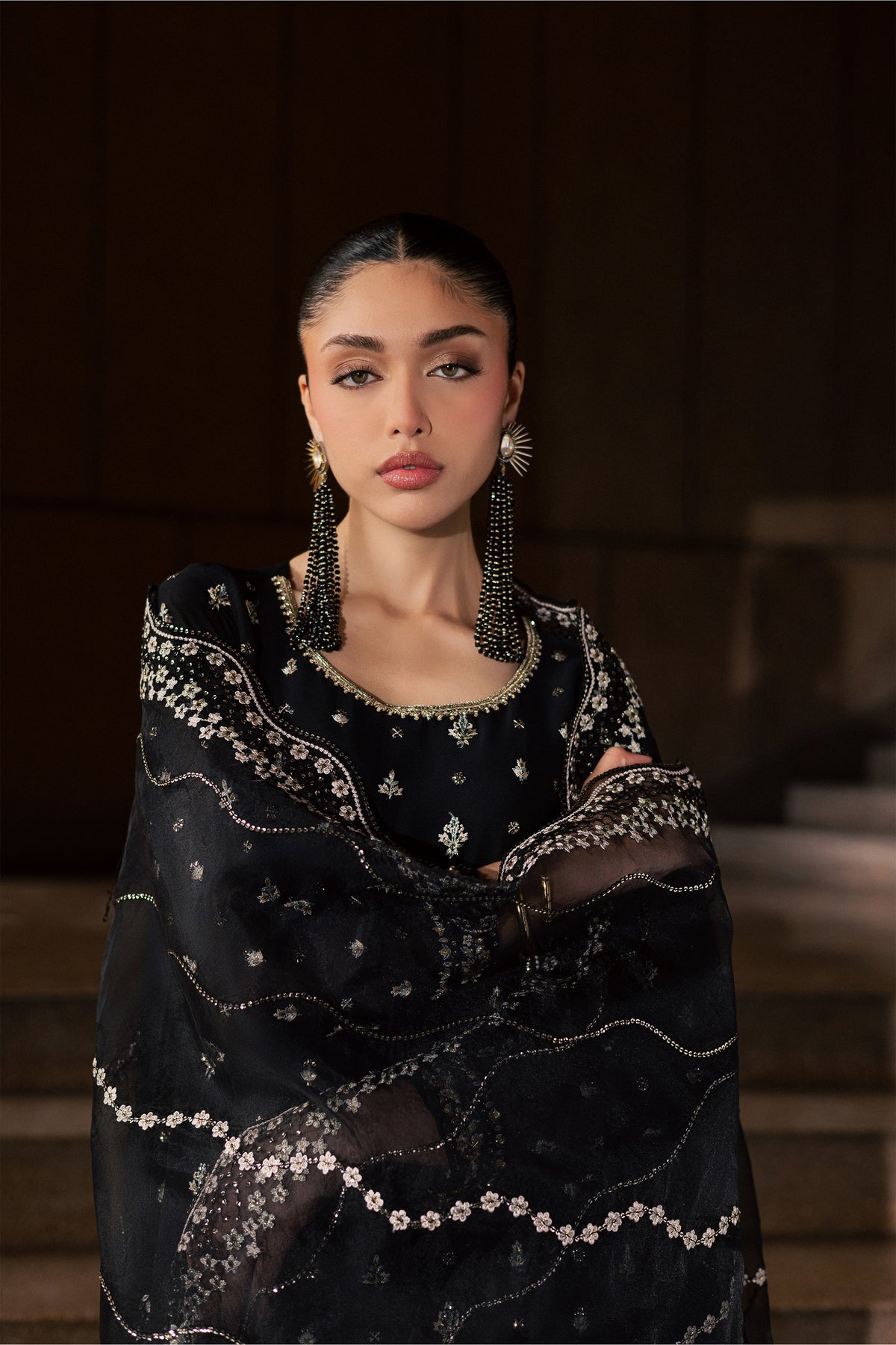 Soryar 3Pc - Festive Luxe Pret BATIKLUXOCT26  BATIK   XS / Black / Crepe Chiffon