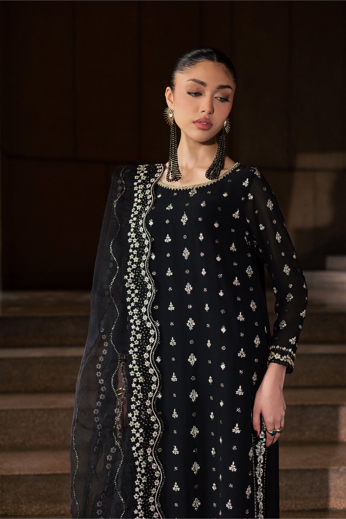 Soryar 3Pc - Festive Luxe Pret BATIKLUXOCT26  BATIK   XS / Black / Crepe Chiffon