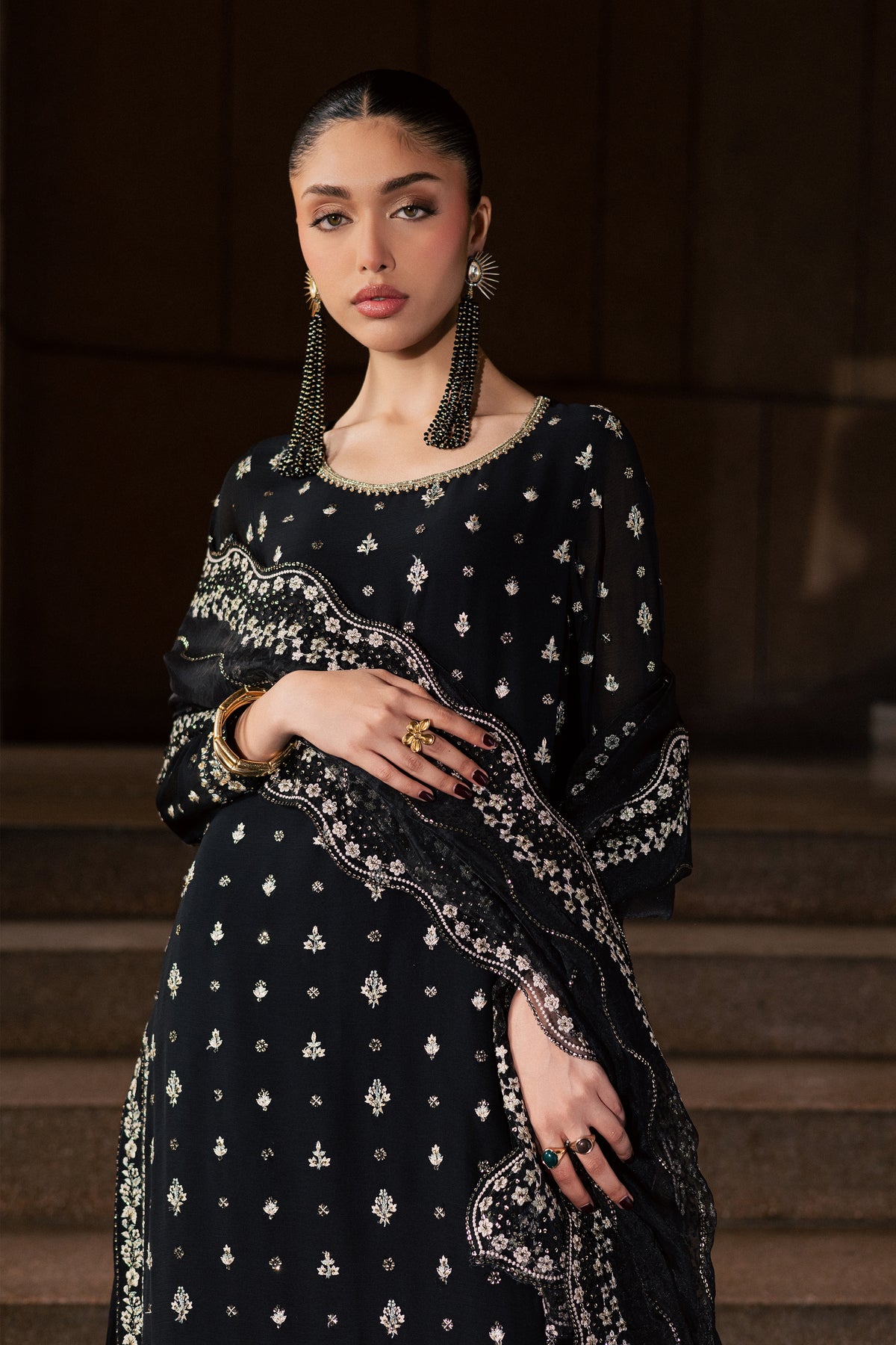 Soryar 3Pc - Festive Luxe Pret BATIKLUXOCT26  BATIK   XS / Black / Crepe Chiffon