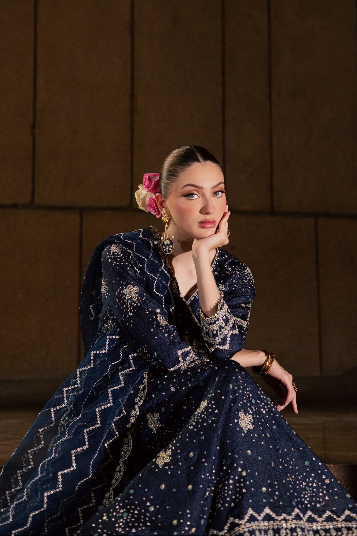 Sunlit 3Pc - Festive Luxe Pret BATIKLUXOCT26  BATIK   XS / Midnight Blue / Bubble Organza