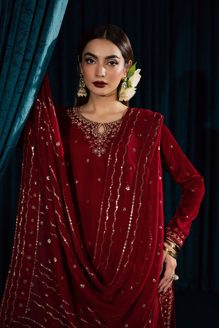  Surkh Gul 3Pc - Velvet Formal Dress BATIKSTUDIO2025  BATIK   S / Red / Velvet-M / Red / Velvet-L / Red / Velvet