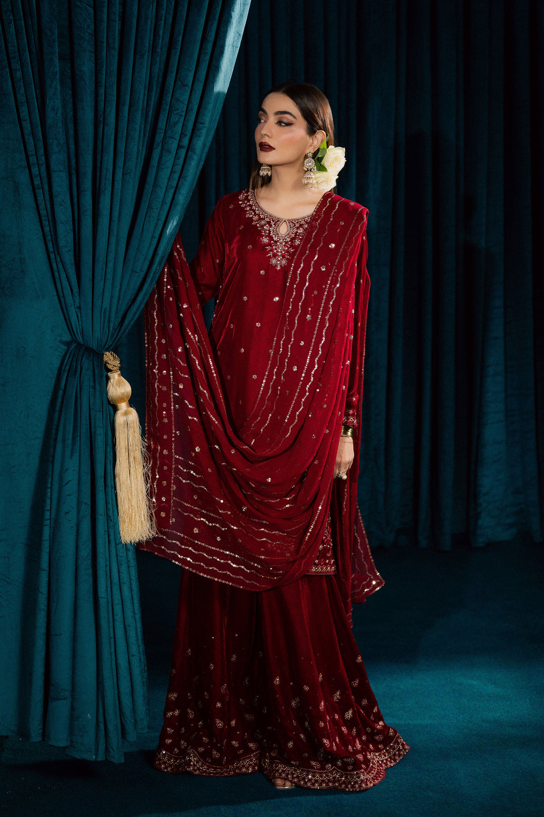  Surkh Gul 3Pc - Velvet Formal Dress BATIKSTUDIO2025  BATIK   S / Red / Velvet-M / Red / Velvet-L / Red / Velvet