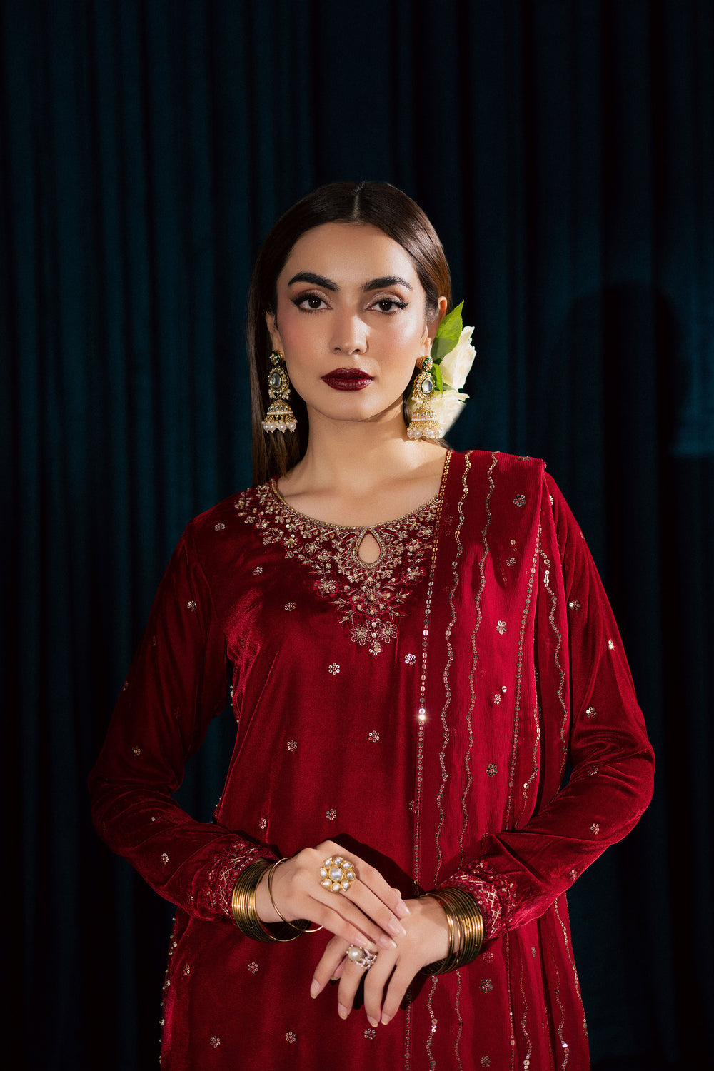  Surkh Gul 3Pc - Velvet Formal Dress BATIKSTUDIO2025  BATIK   S / Red / Velvet-M / Red / Velvet-L / Red / Velvet