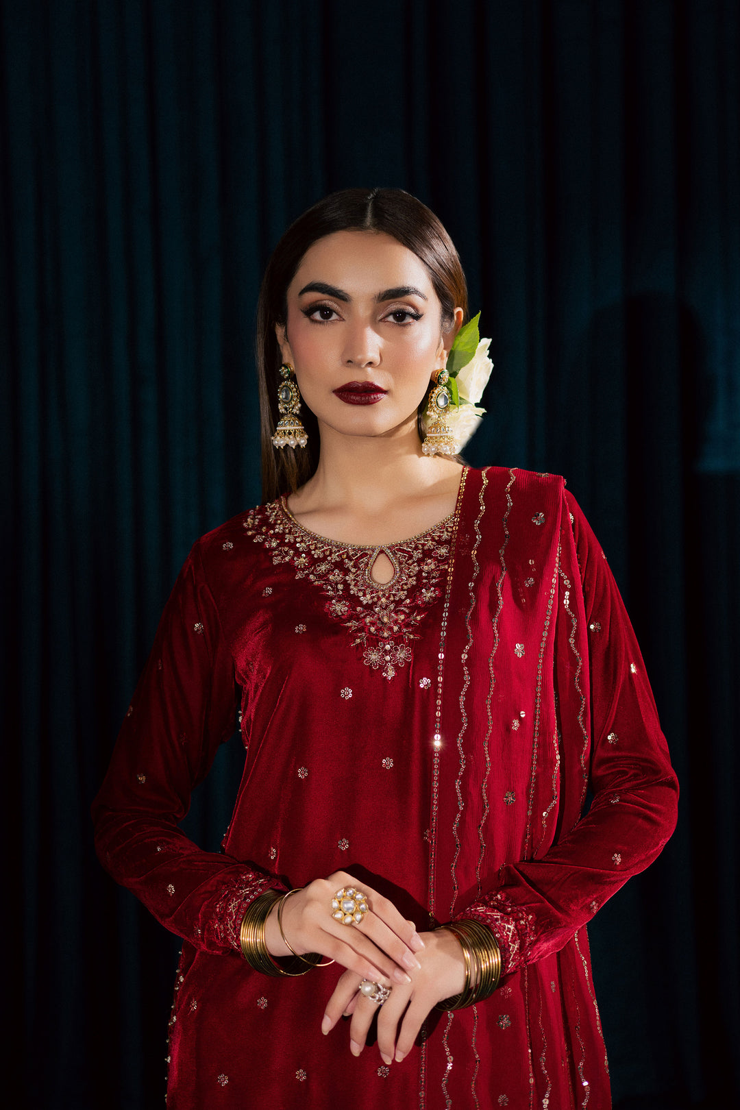  Surkh Gul 3Pc - Velvet Formal Dress BATIKSTUDIO2025  BATIK   S / Red / Velvet-M / Red / Velvet-L / Red / Velvet