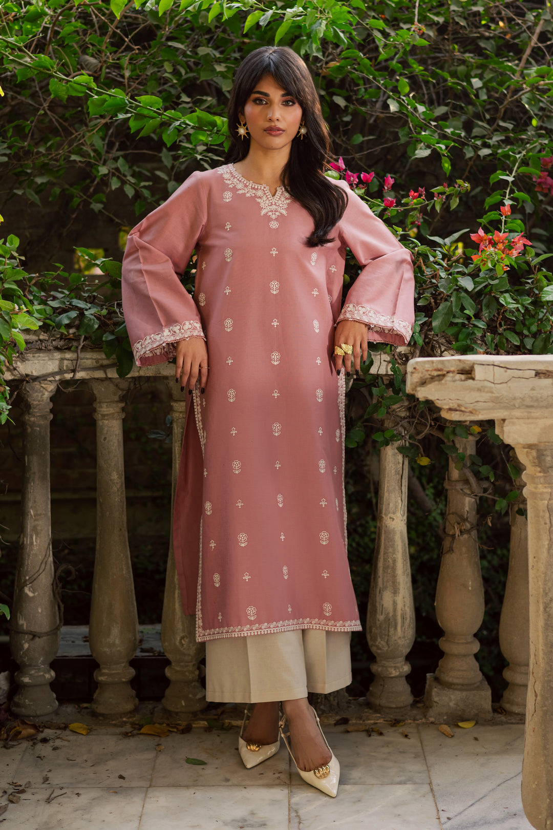  Sylvia 2Pc - Embroidered Khaddar Dress BATIK WINTER PRET 2025  BATIK   XS / Tea pink / Khaddar-S / Tea pink / Khaddar-M / Tea pink / Khaddar-L / Tea pink / Khaddar-XL / Tea pink / Khaddar