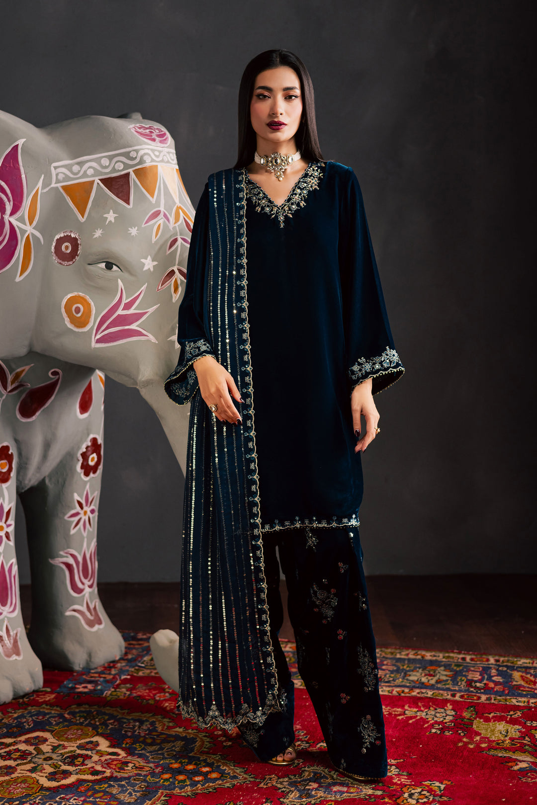  Taana Bana 3Pc - Velvet Luxe Pret BATIKLuxePRET2025  BATIK   XS / Zinc / Velvet-S / Zinc / Velvet-M / Zinc / Velvet-L / Zinc / Velvet-XL / Zinc / Velvet