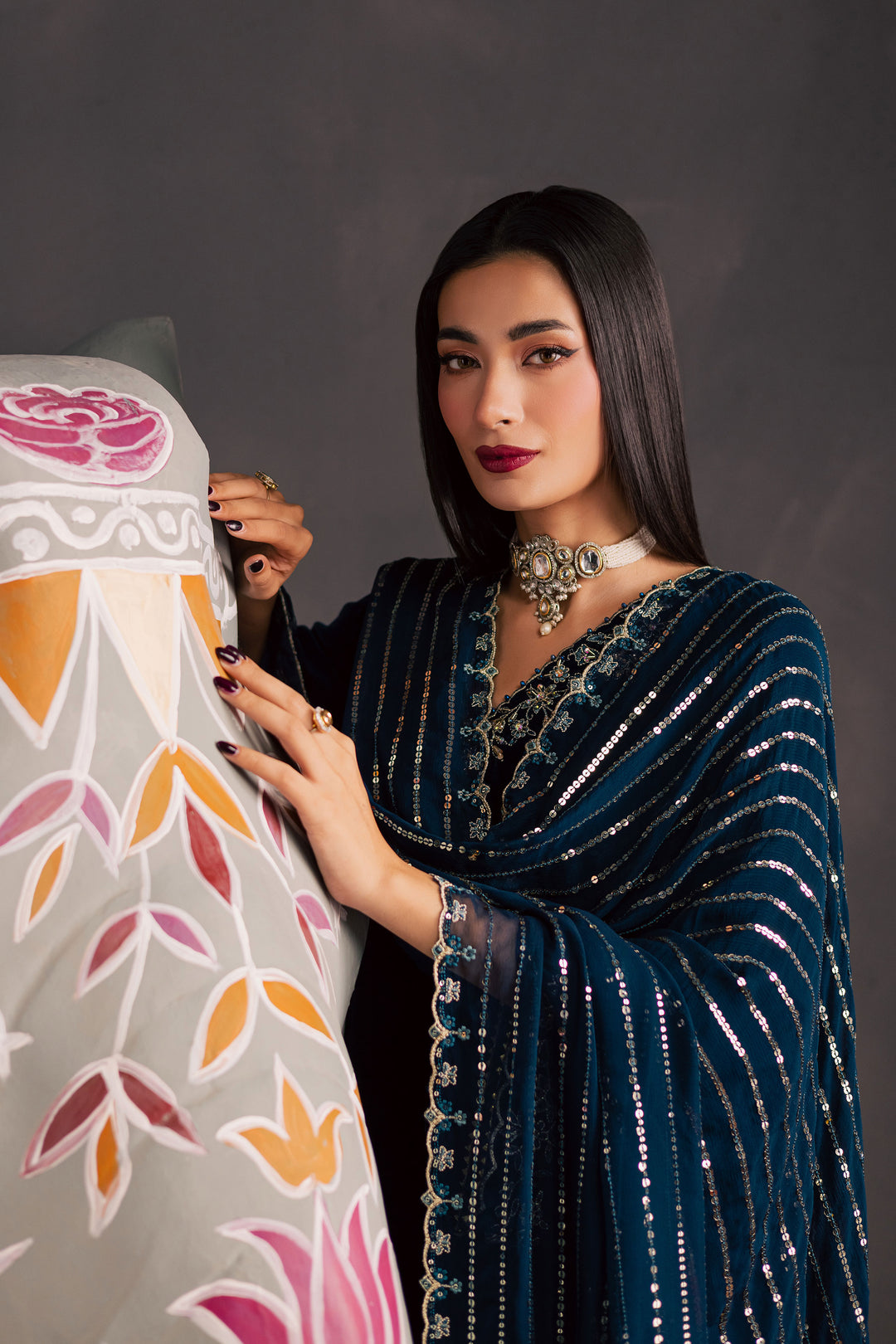  Taana Bana 3Pc - Velvet Luxe Pret BATIKLuxePRET2025  BATIK   XS / Zinc / Velvet-S / Zinc / Velvet-M / Zinc / Velvet-L / Zinc / Velvet-XL / Zinc / Velvet