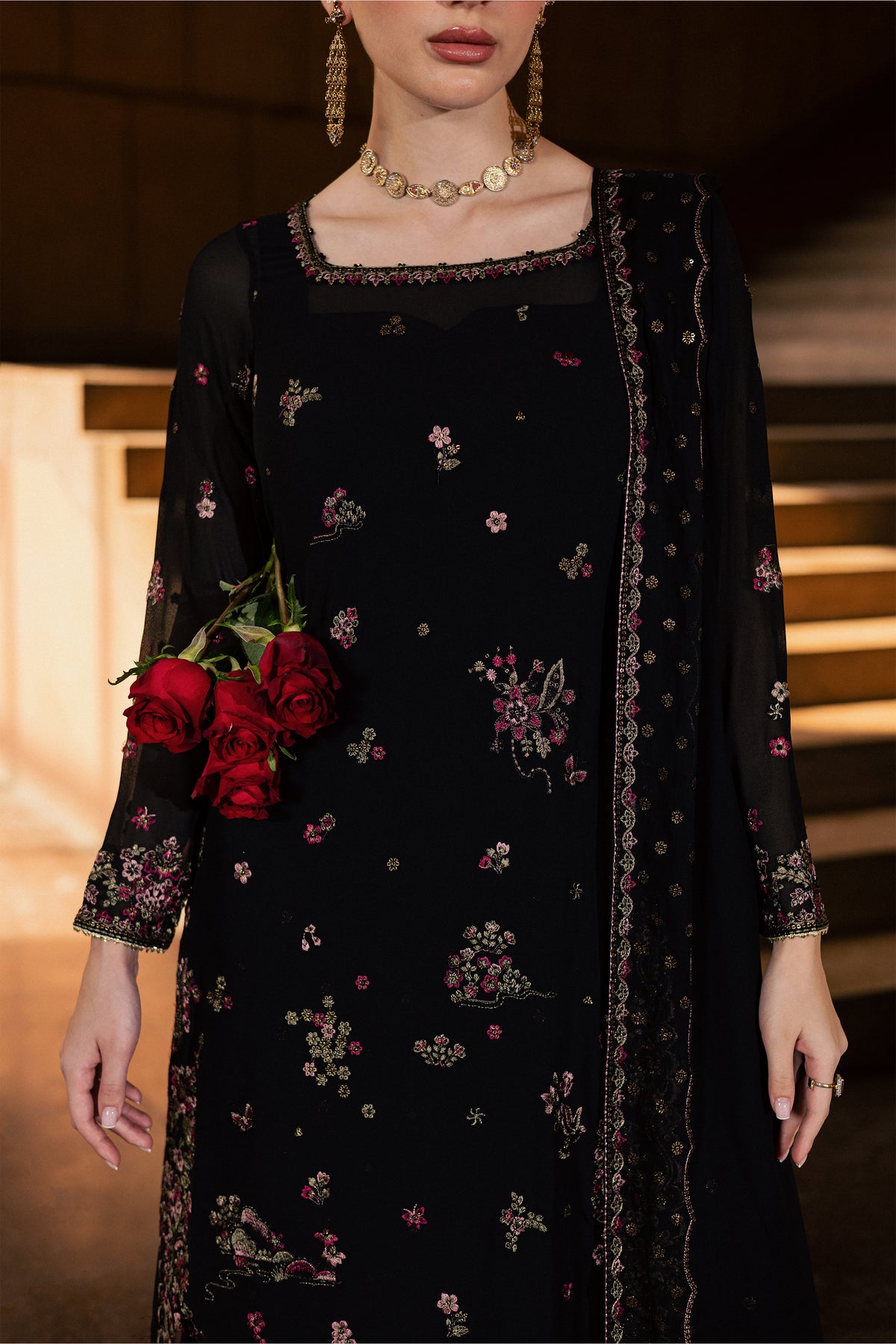 Taleen 3Pc - Festive Luxe Pret BATIKLUXOCT26  BATIK   XS / Black / Georgette