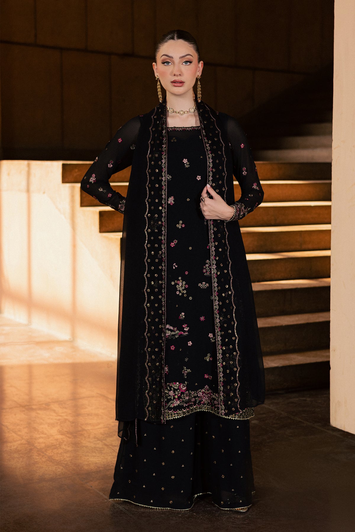 Taleen 3Pc - Festive Luxe Pret BATIKLUXOCT26  BATIK   XS / Black / Georgette