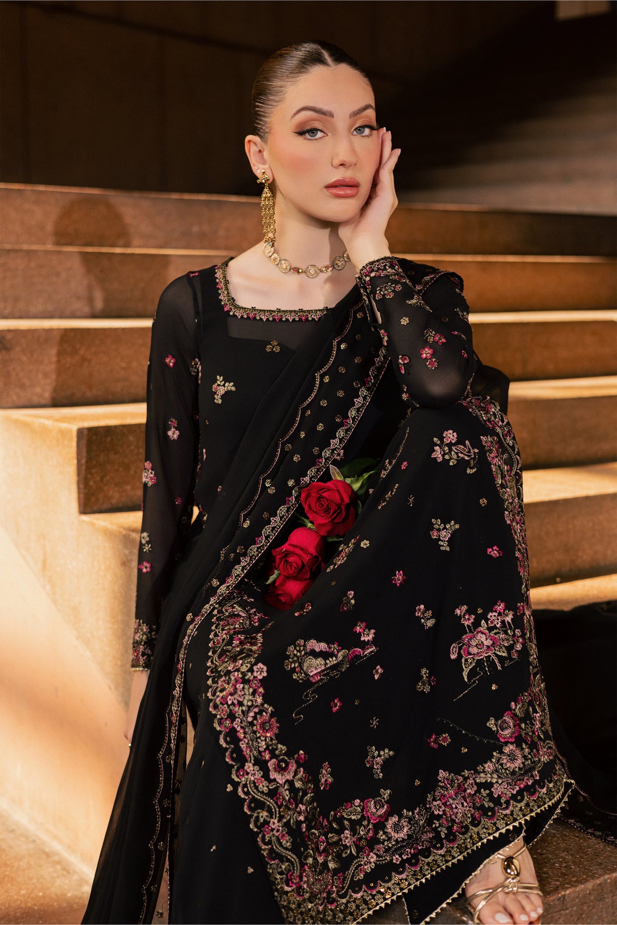 Taleen 3Pc - Festive Luxe Pret BATIKLUXOCT26  BATIK   XS / Black / Georgette