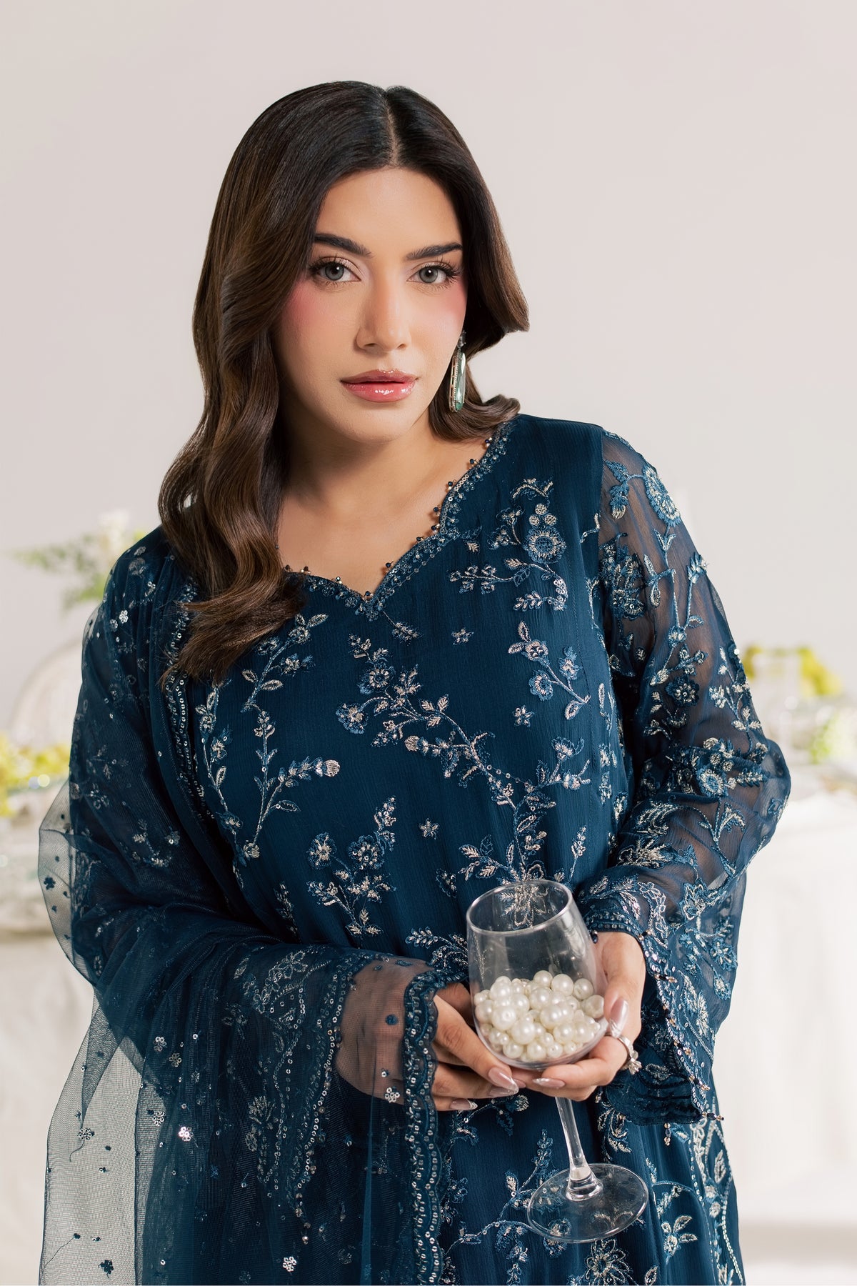 Teal Neesha 3Pc - Festive Luxe Pret STUDIOLUXEAUG26  BATIK   S / Dark Teal / Crinkle