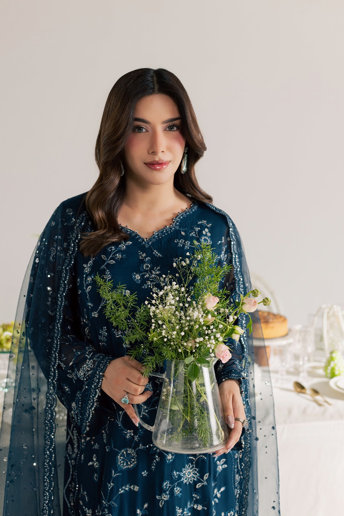 Teal Neesha 3Pc - Festive Luxe Pret STUDIOLUXEAUG26  BATIK   S / Dark Teal / Crinkle