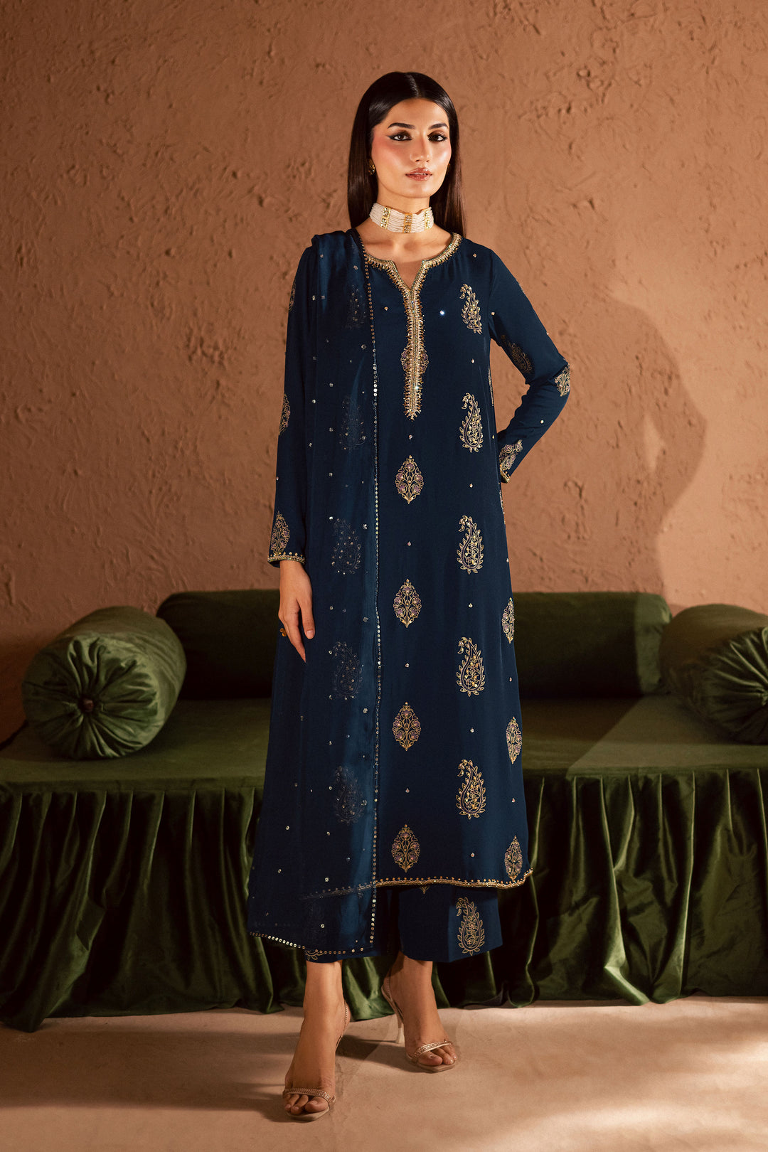  Teal Oasis 3Pc- Festive Luxe Pret BATIKSTUDIO2025  BATIK   S / Teal / Georgette-M / Teal / Georgette-L / Teal / Georgette