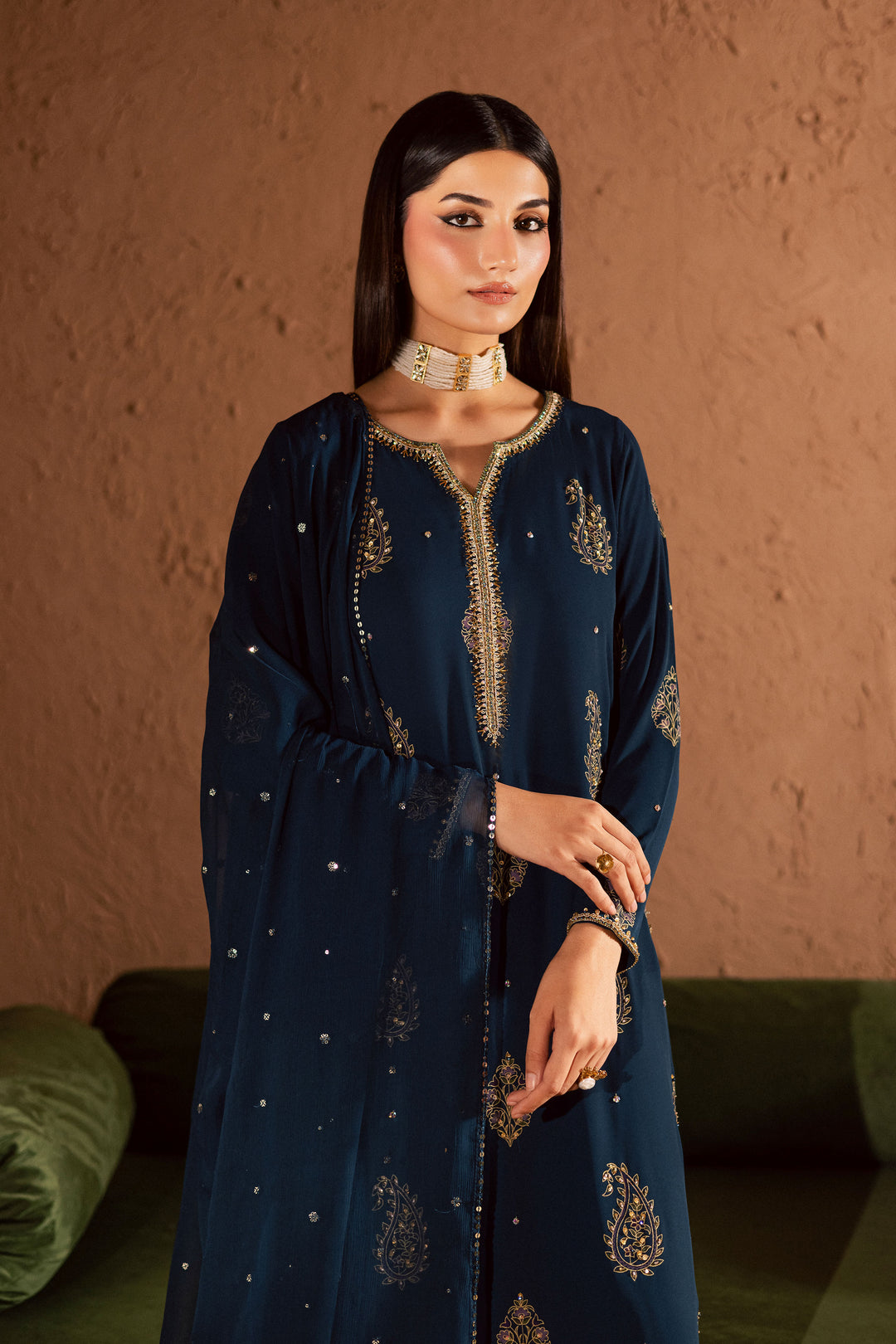  Teal Oasis 3Pc- Festive Luxe Pret BATIKSTUDIO2025  BATIK   S / Teal / Georgette-M / Teal / Georgette-L / Teal / Georgette