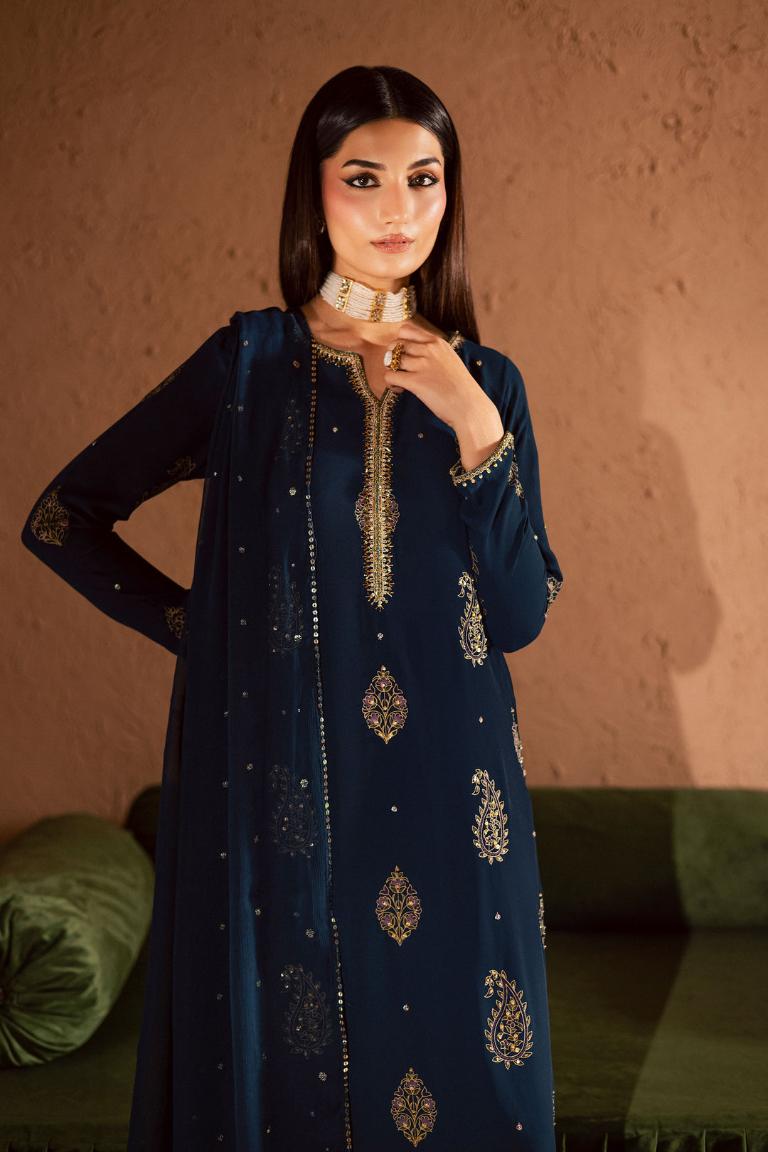  Teal Oasis 3Pc- Festive Luxe Pret BATIKSTUDIO2025  BATIK   S / Teal / Georgette-M / Teal / Georgette-L / Teal / Georgette