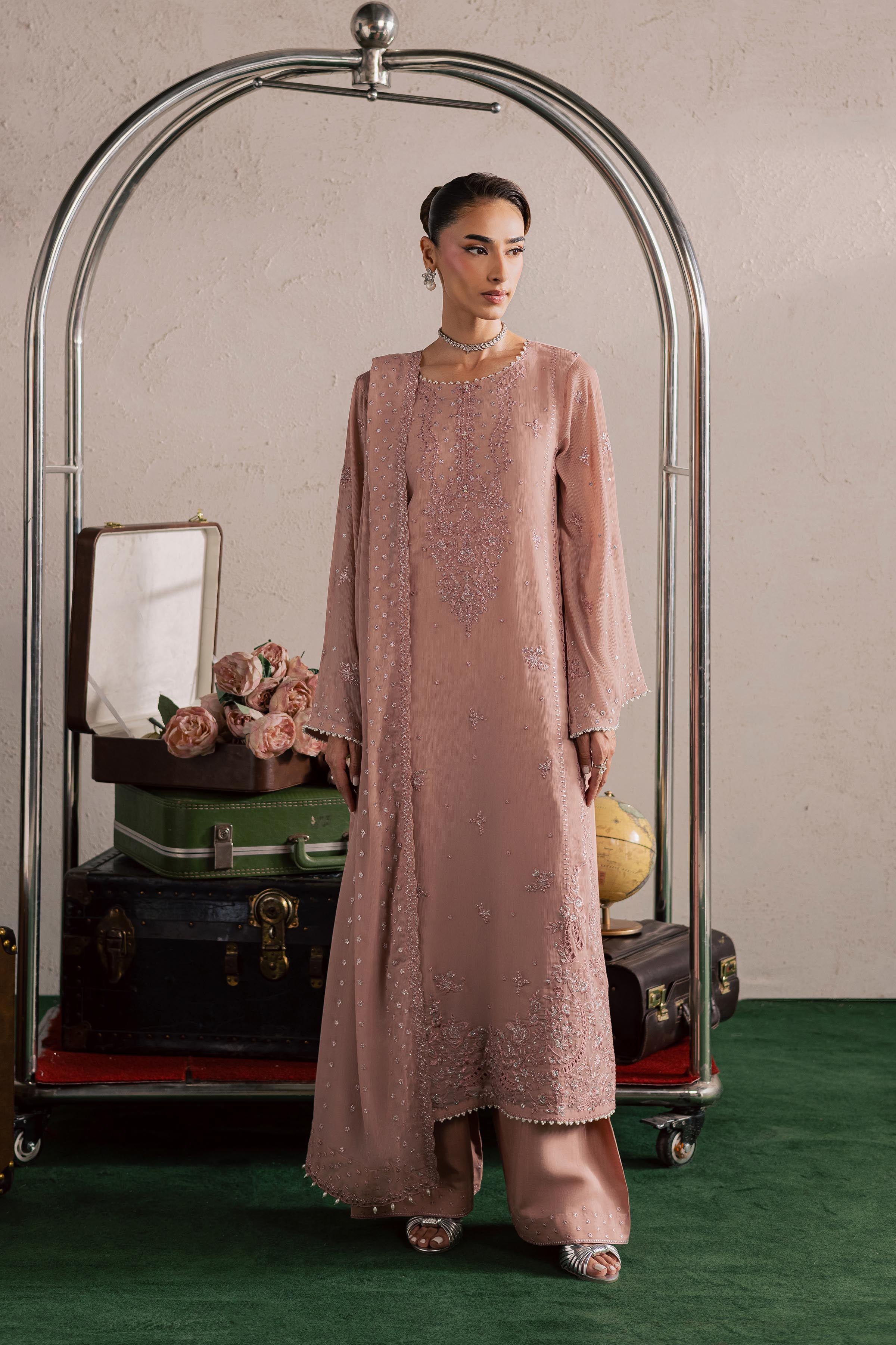  Tirna 3Pc - Festive Luxury Formal BATIKSS26  BATIK   S / Pink / Crinkle-M / Pink / Crinkle-L / Pink / Crinkle