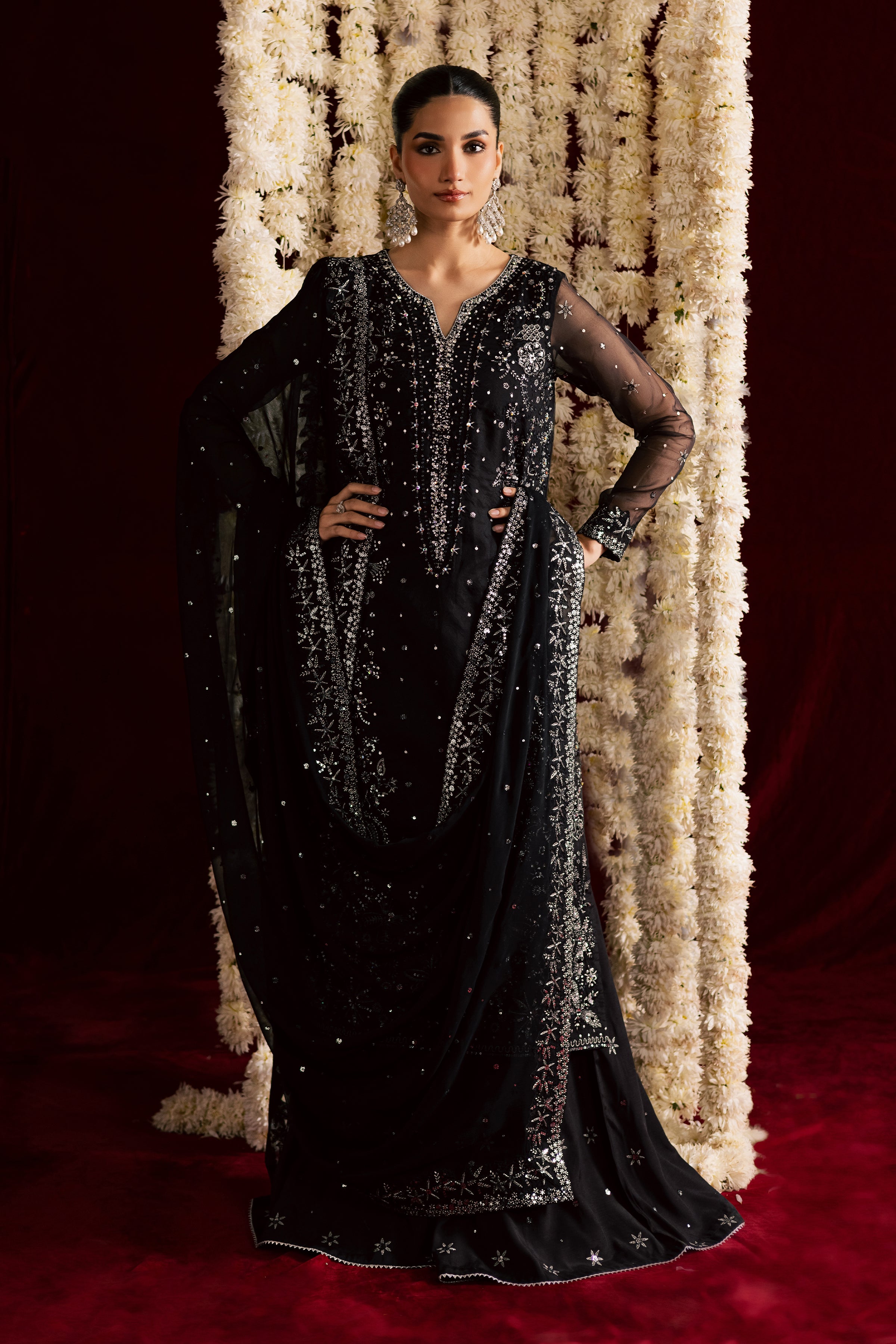  Toor 3Pc- Wedding Formal Dress BATIKSTUDIO2025  BATIK   S / Black / Organza-M / Black / Organza-L / Black / Organza