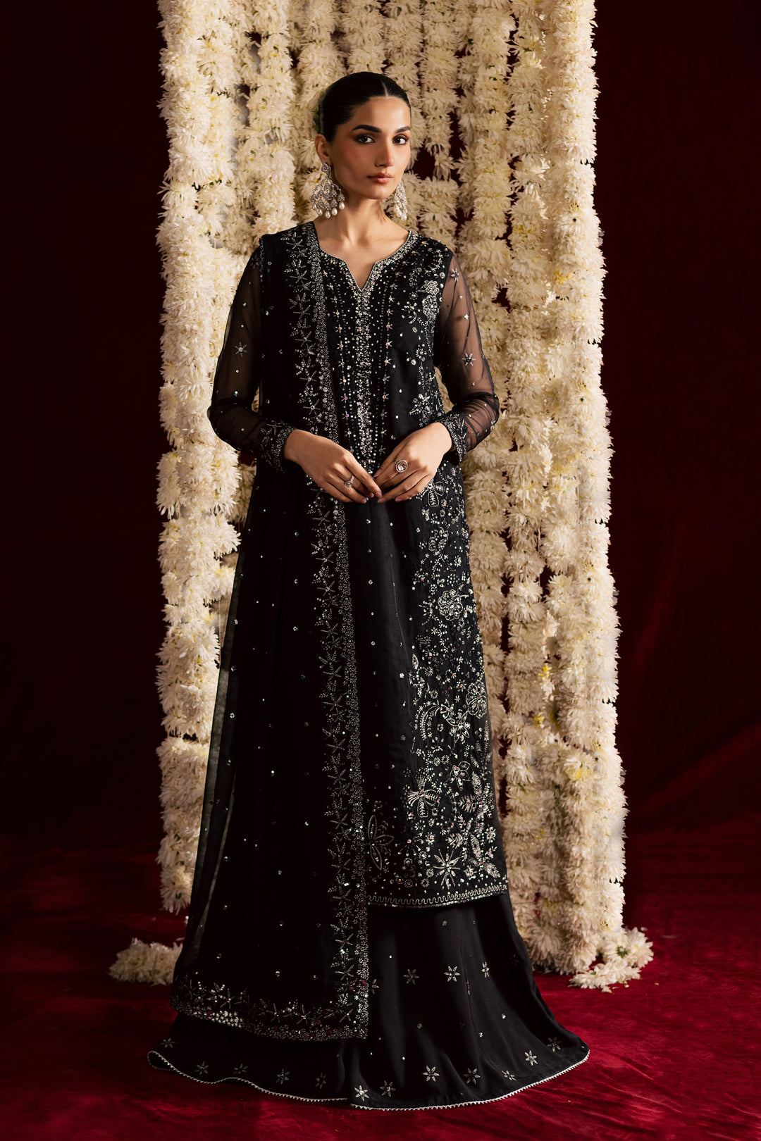  Toor 3Pc- Wedding Formal Dress BATIKSTUDIO2025  BATIK   S / Black / Organza-M / Black / Organza-L / Black / Organza