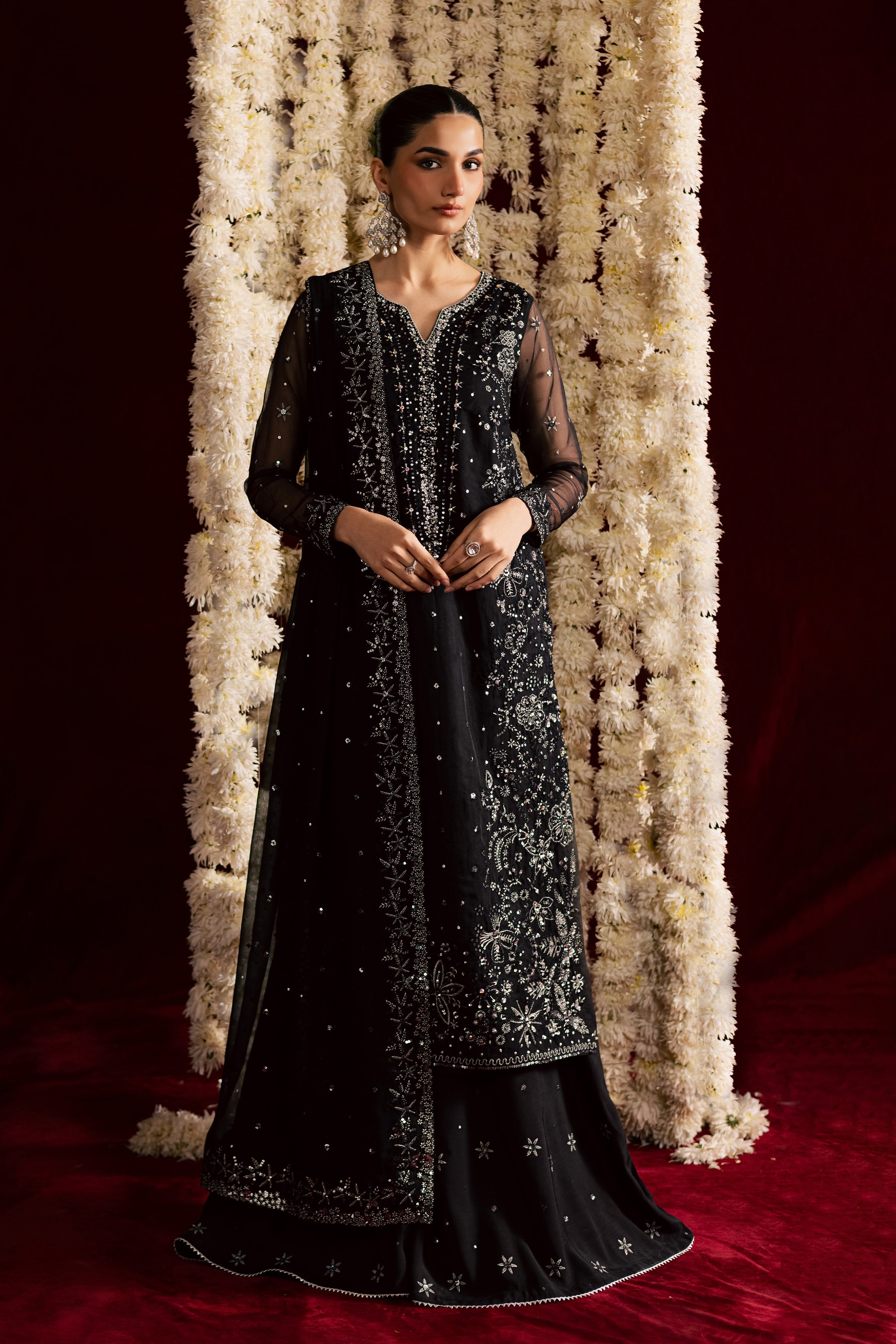  Toor 3Pc- Wedding Formal Dress BATIKSTUDIO2025  BATIK   S / Black / Organza-M / Black / Organza-L / Black / Organza