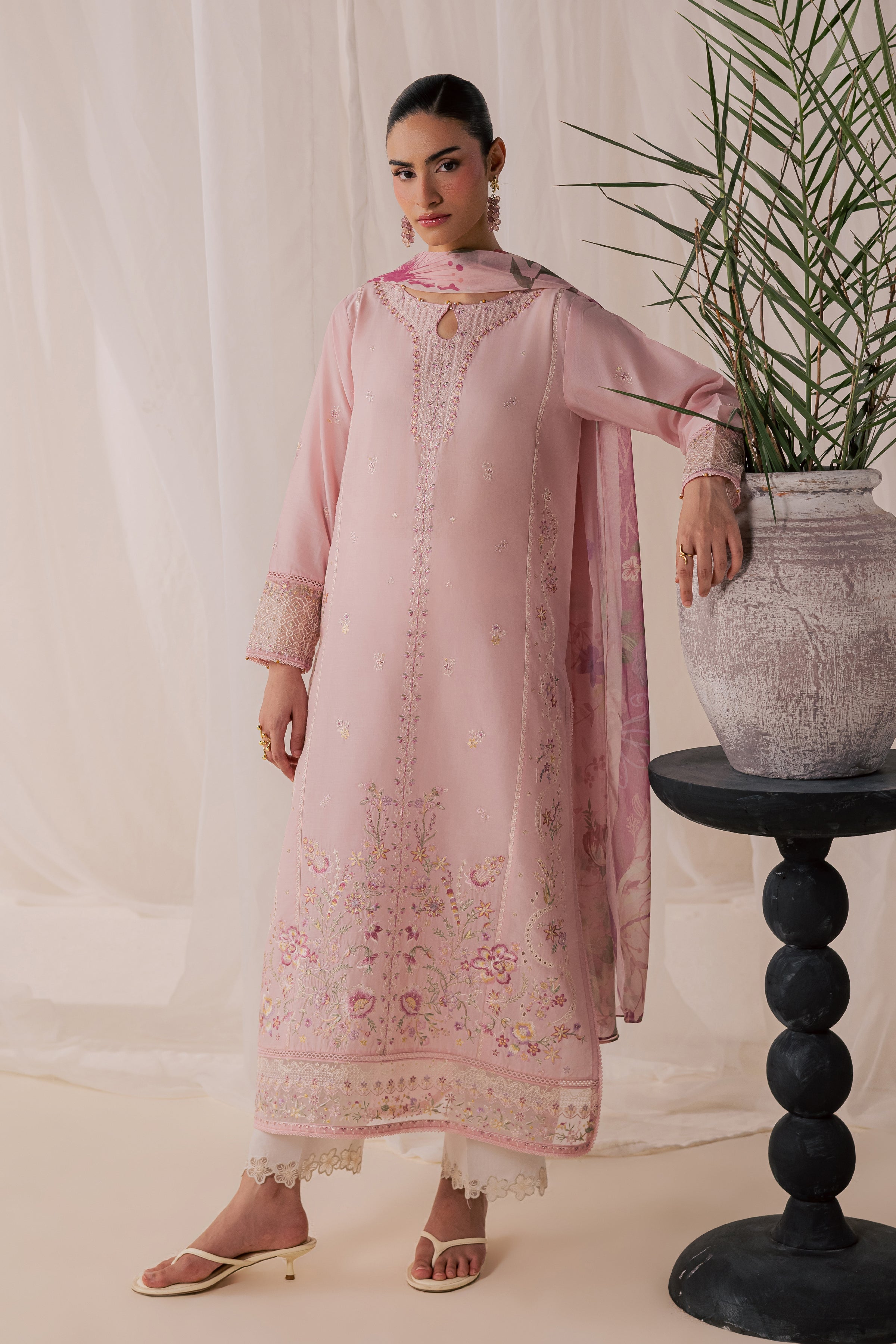 Tulip Powder 3Pc - Luxury Embroidered Lawn BATIKSS26  BATIK   XS / Powder Pink / Pima Lawn