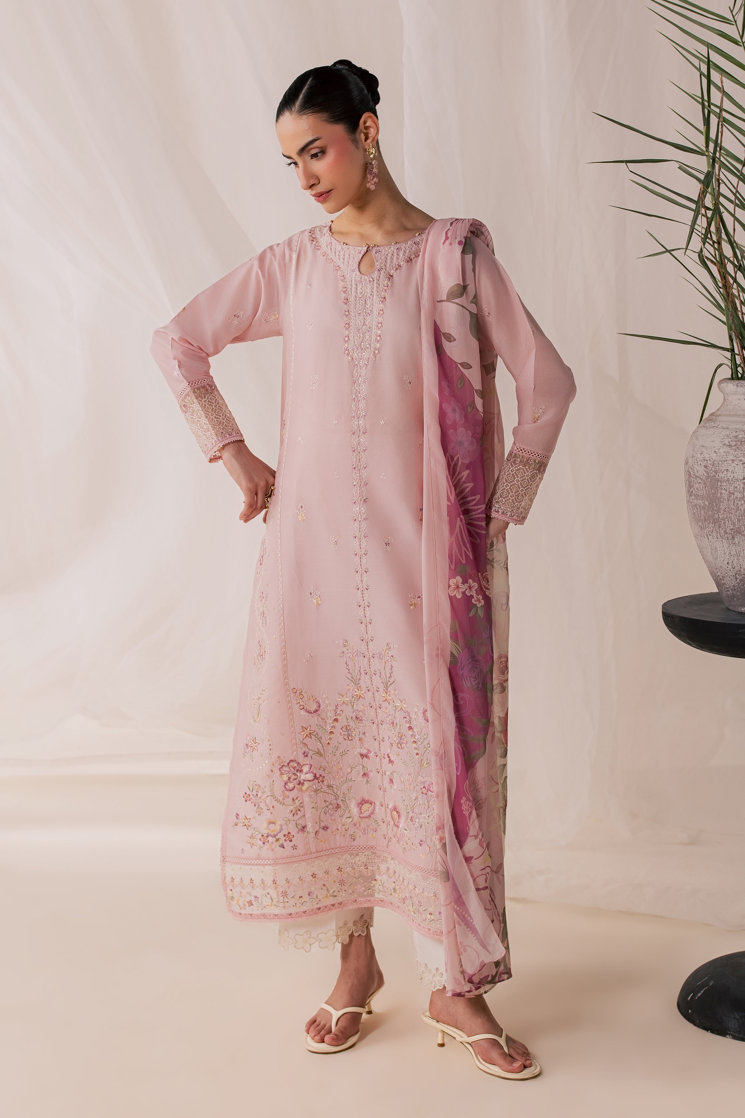 Tulip Powder 3Pc - Luxury Embroidered Lawn BATIKSS26  BATIK   XS / Powder Pink / Pima Lawn