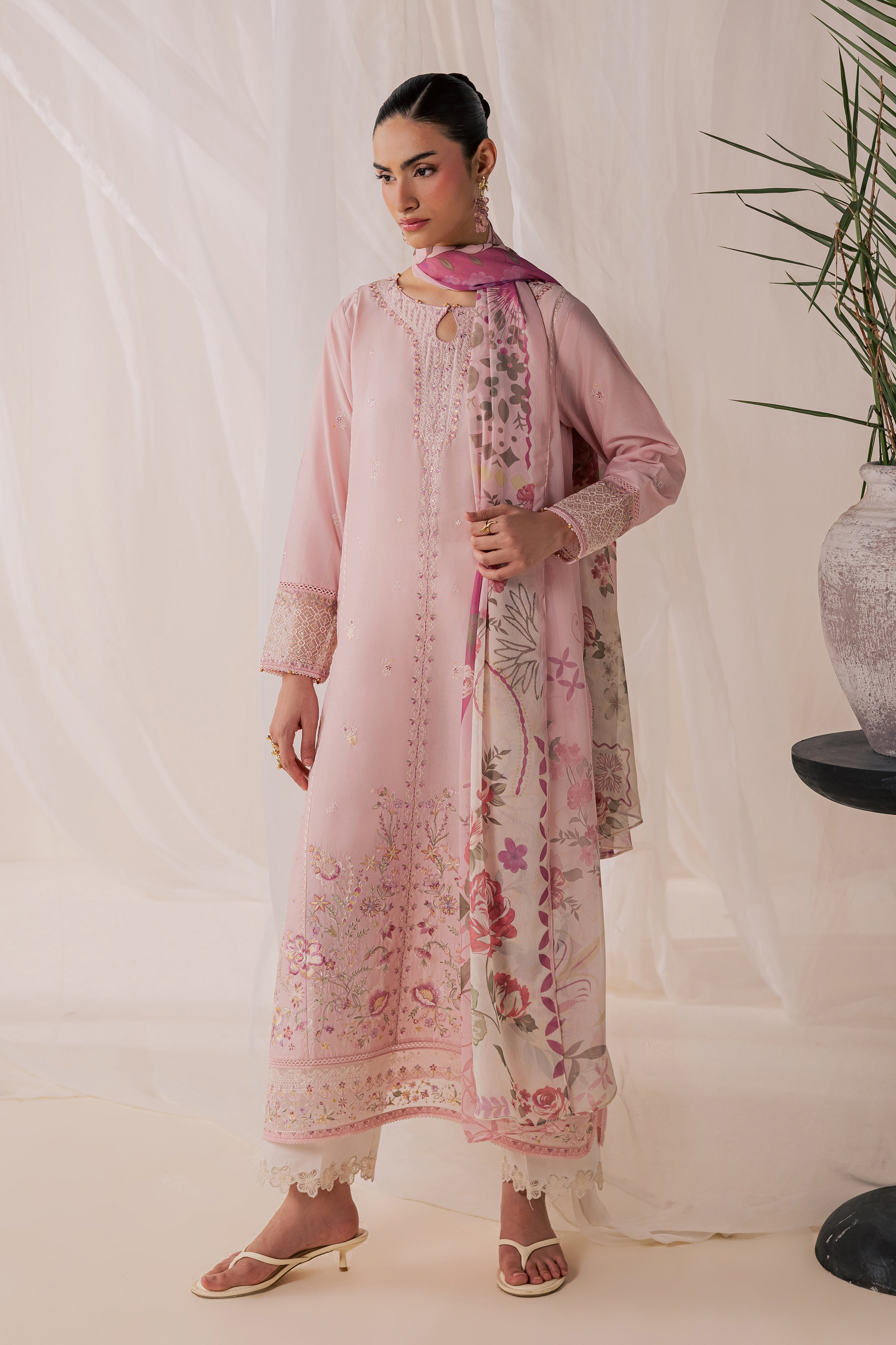 Tulip Powder 3Pc - Luxury Embroidered Lawn BATIKSS26  BATIK   XS / Powder Pink / Pima Lawn