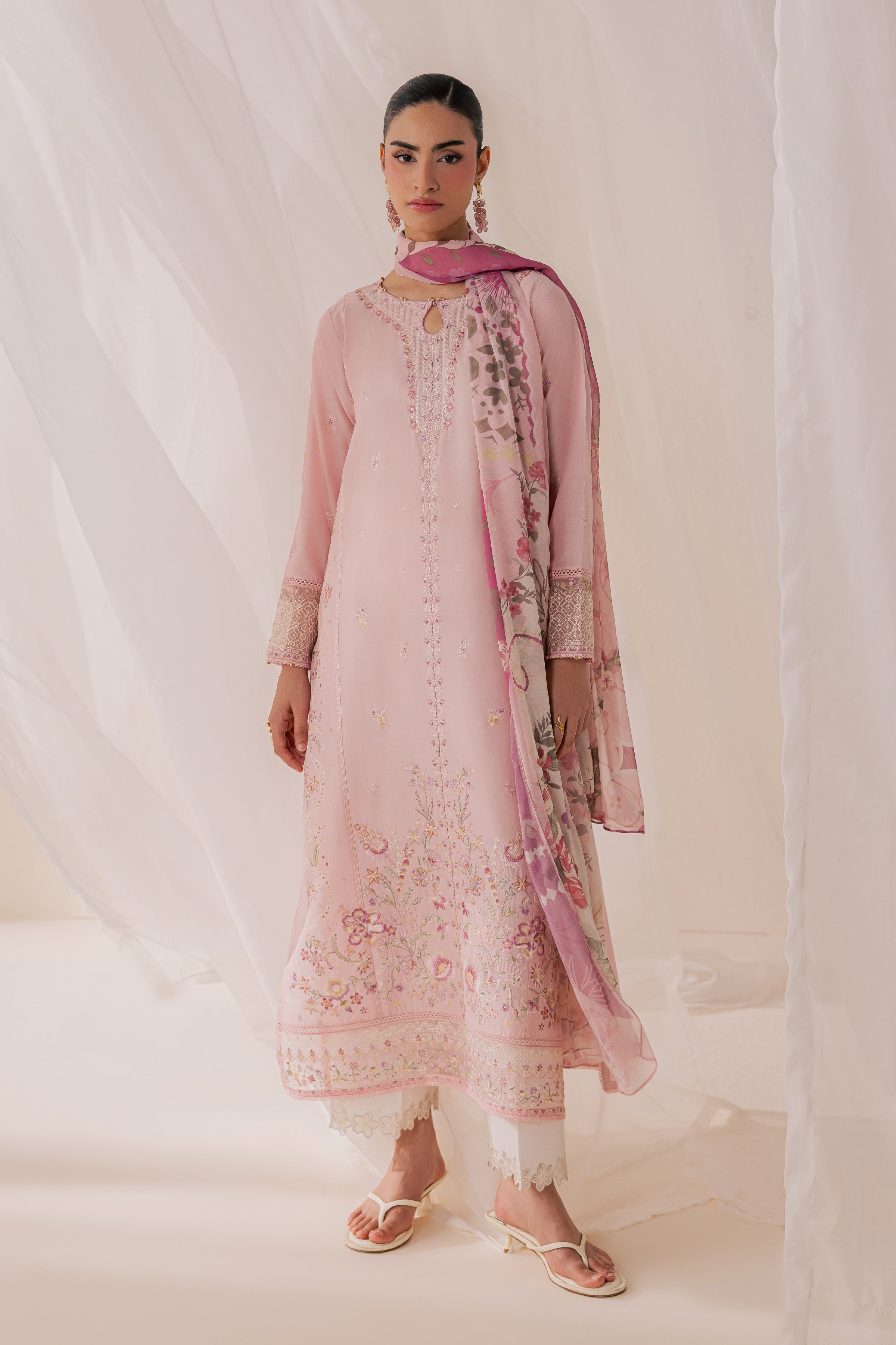 Tulip Powder 3Pc - Luxury Embroidered Lawn BATIKSS26  BATIK   XS / Powder Pink / Pima Lawn