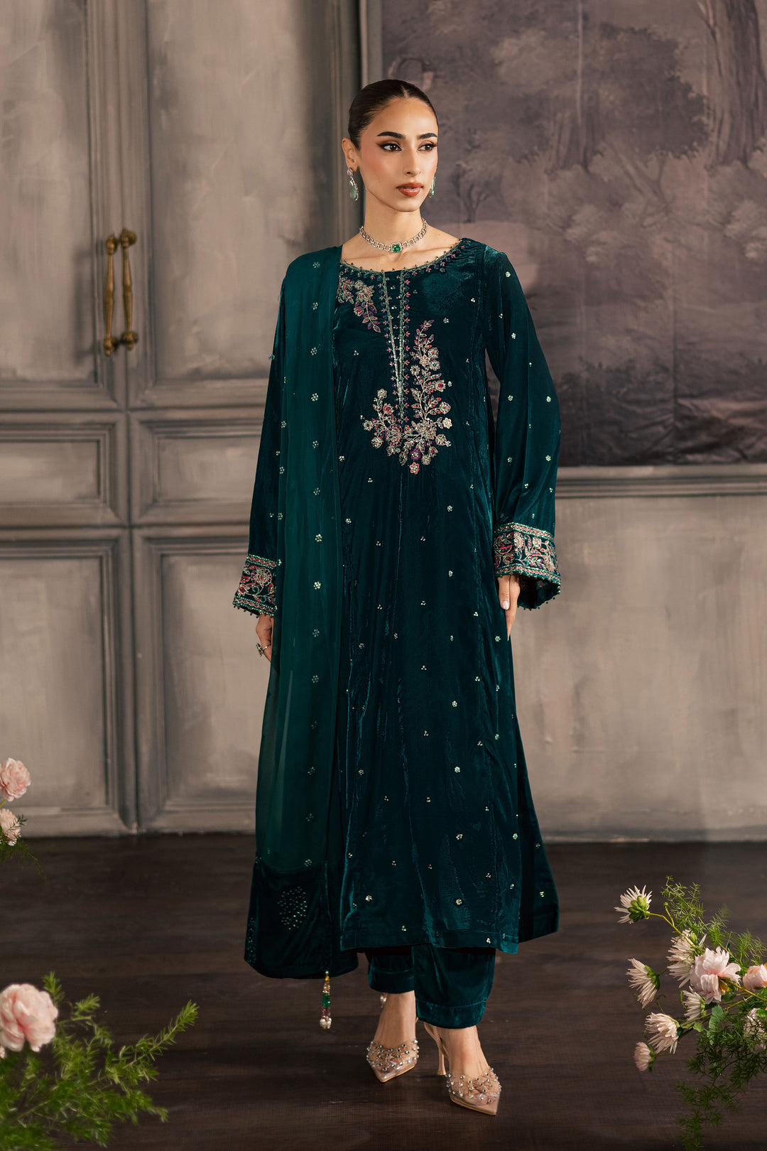  Turquoise 3Pc - Velvet Luxe Pret BATIKLuxePRET2025  BATIK   XS / Teal Green / Velvet-S / Teal Green / Velvet-M / Teal Green / Velvet-L / Teal Green / Velvet-XL / Teal Green / Velvet