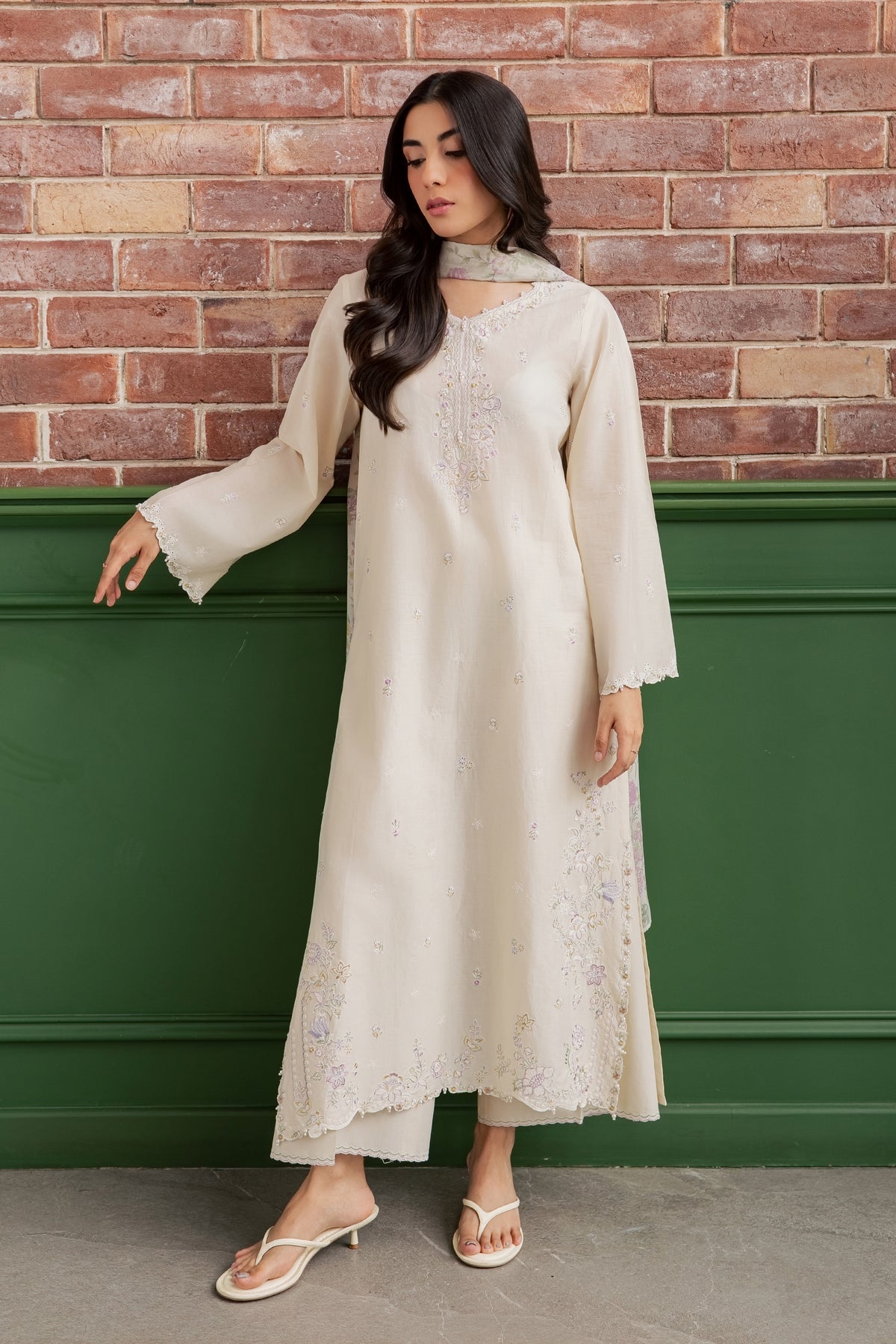 Vanila Frost 3Pc - Embroidered Lawn Dress EverydayEdit26  BATIK   XS / Off White / Pima Lawn