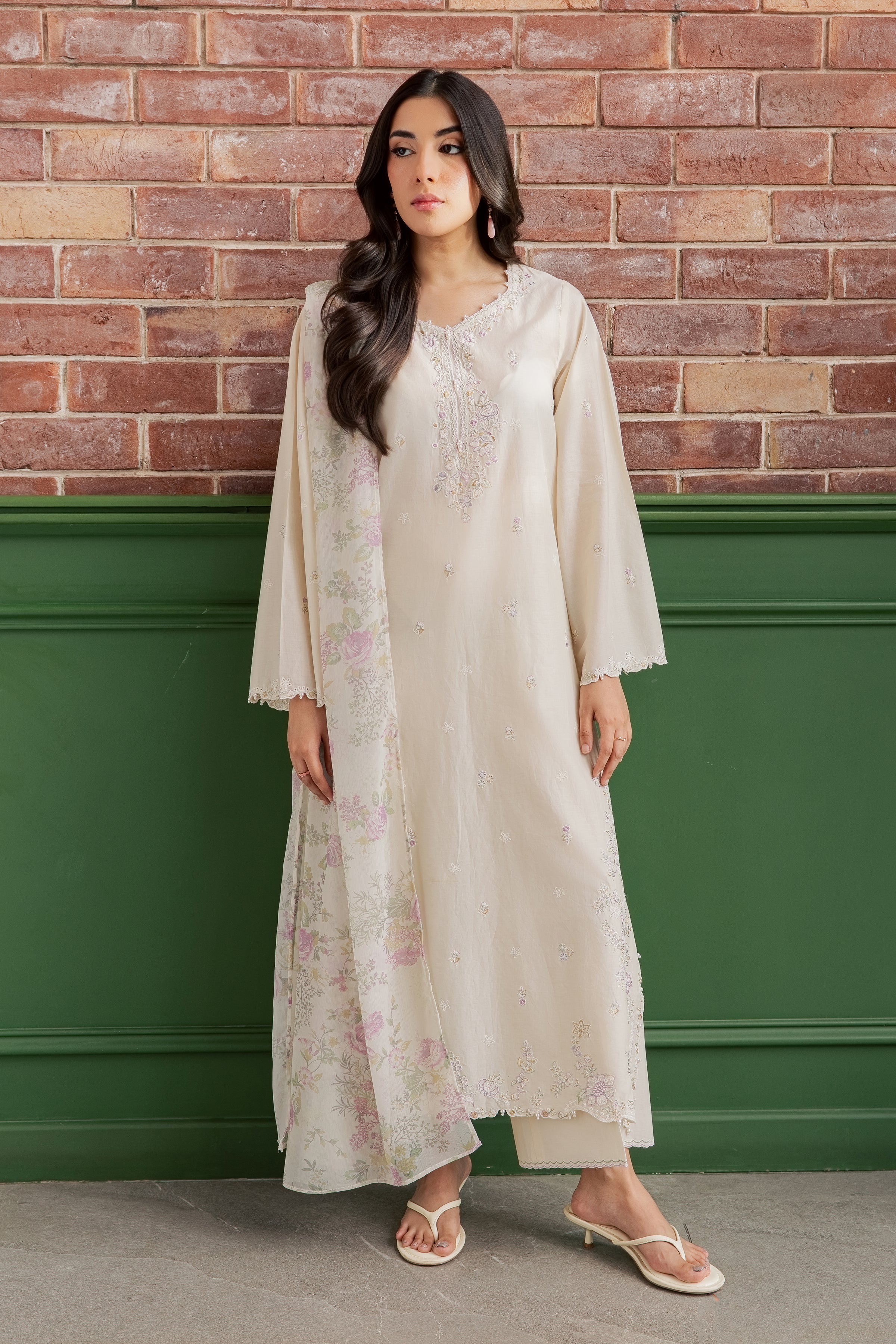 Vanila Frost 3Pc - Embroidered Lawn Dress EverydayEdit26  BATIK   XS / Off White / Pima Lawn