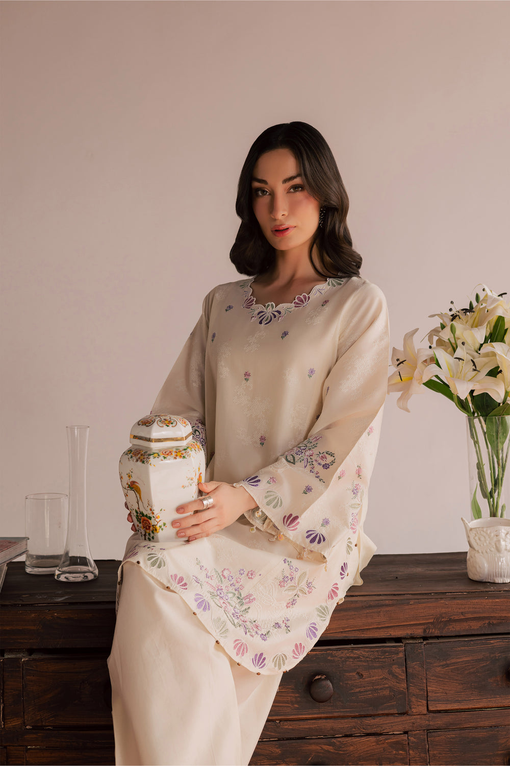  Vanilla Bloom 2Pc - Embroidered Lawn Dress EverydayEdit26  BATIK   XS / White Swan / Pima Lawn-S / White Swan / Pima Lawn-M / White Swan / Pima Lawn-L / White Swan / Pima Lawn-XL / White Swan / Pima Lawn