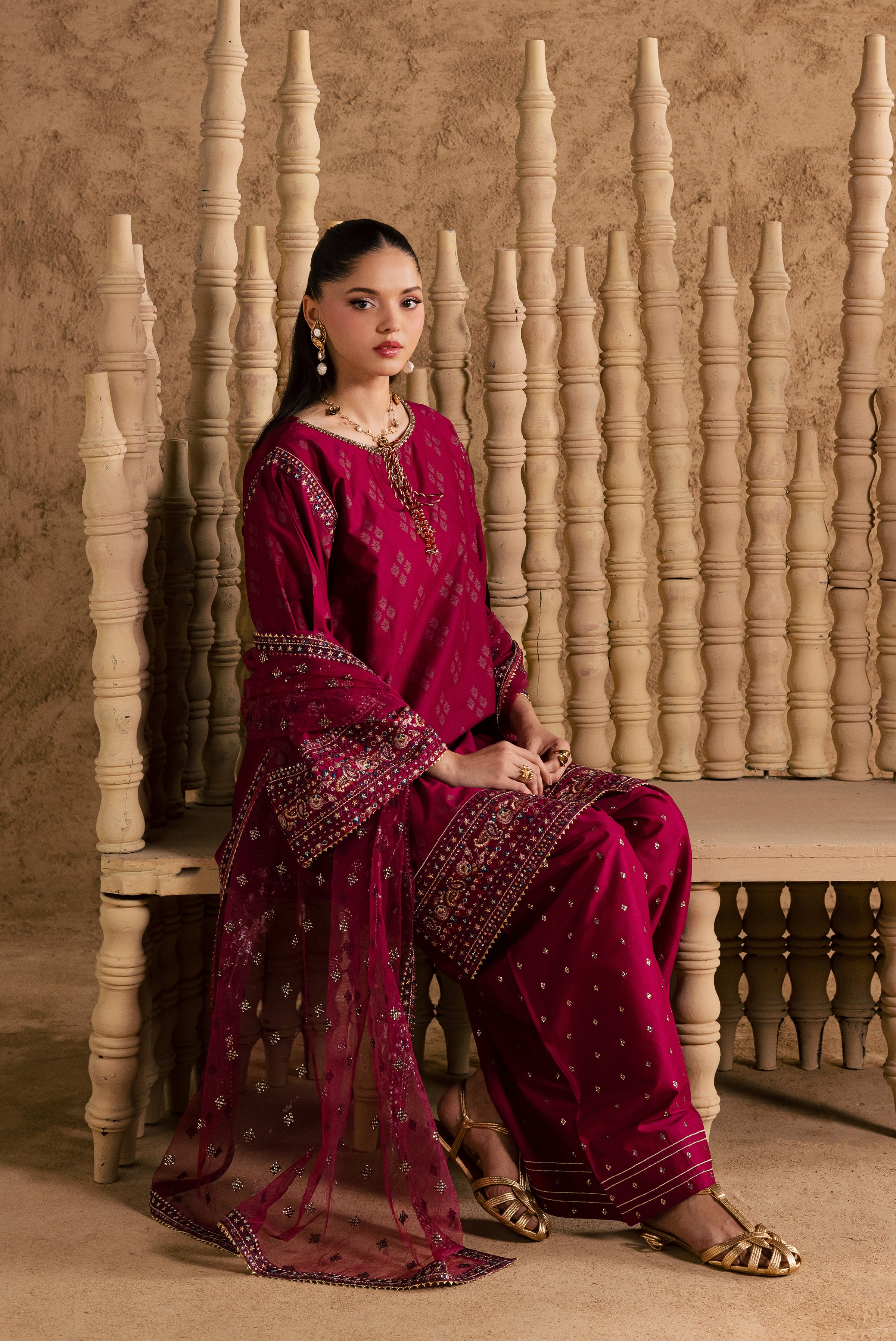  Vienna 3Pc - Festive Eid Pret BATIKEID2026  BATIK   XS / Raspberry / Giza-S / Raspberry / Giza-M / Raspberry / Giza-L / Raspberry / Giza-XL / Raspberry / Giza