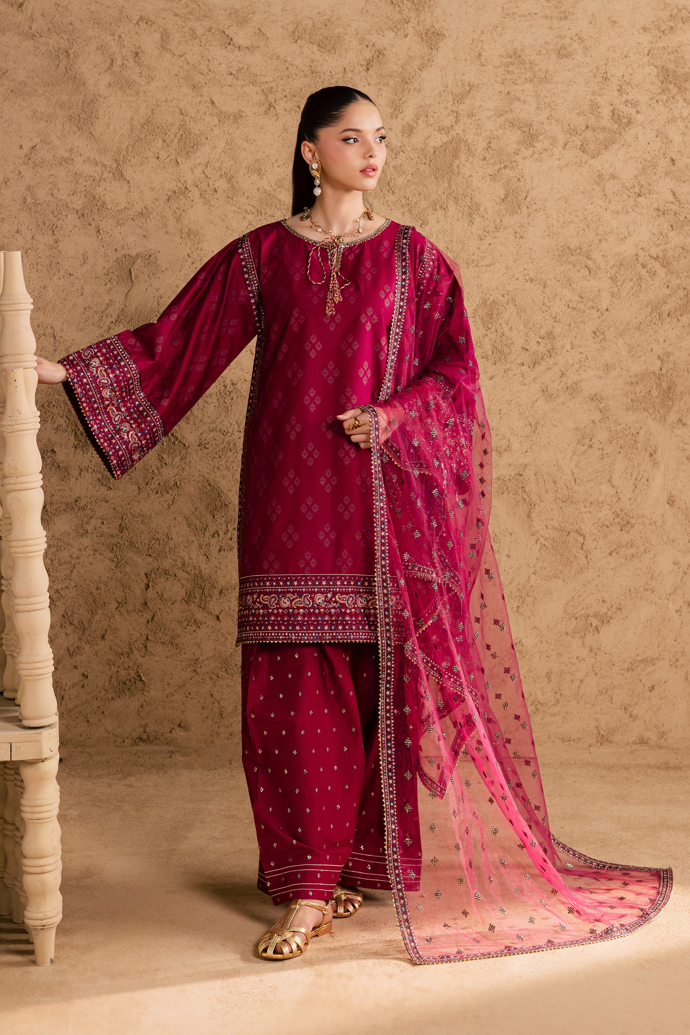  Vienna 3Pc - Festive Eid Pret BATIKEID2026  BATIK   XS / Raspberry / Giza-S / Raspberry / Giza-M / Raspberry / Giza-L / Raspberry / Giza-XL / Raspberry / Giza