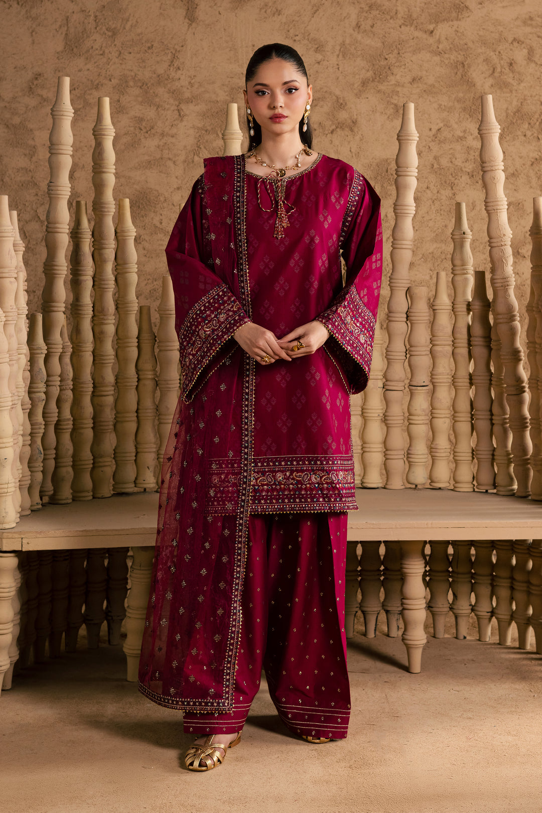  Vienna 3Pc - Festive Eid Pret BATIKEID2026  BATIK   XS / Raspberry / Giza-S / Raspberry / Giza-M / Raspberry / Giza-L / Raspberry / Giza-XL / Raspberry / Giza