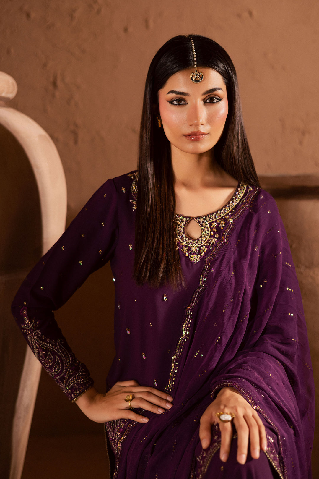  Voilet Whimsy 3Pc- Festive Luxe Pret BATIKSTUDIO2025  BATIK   S / Deep Purple / Georgette-M / Deep Purple / Georgette-L / Deep Purple / Georgette