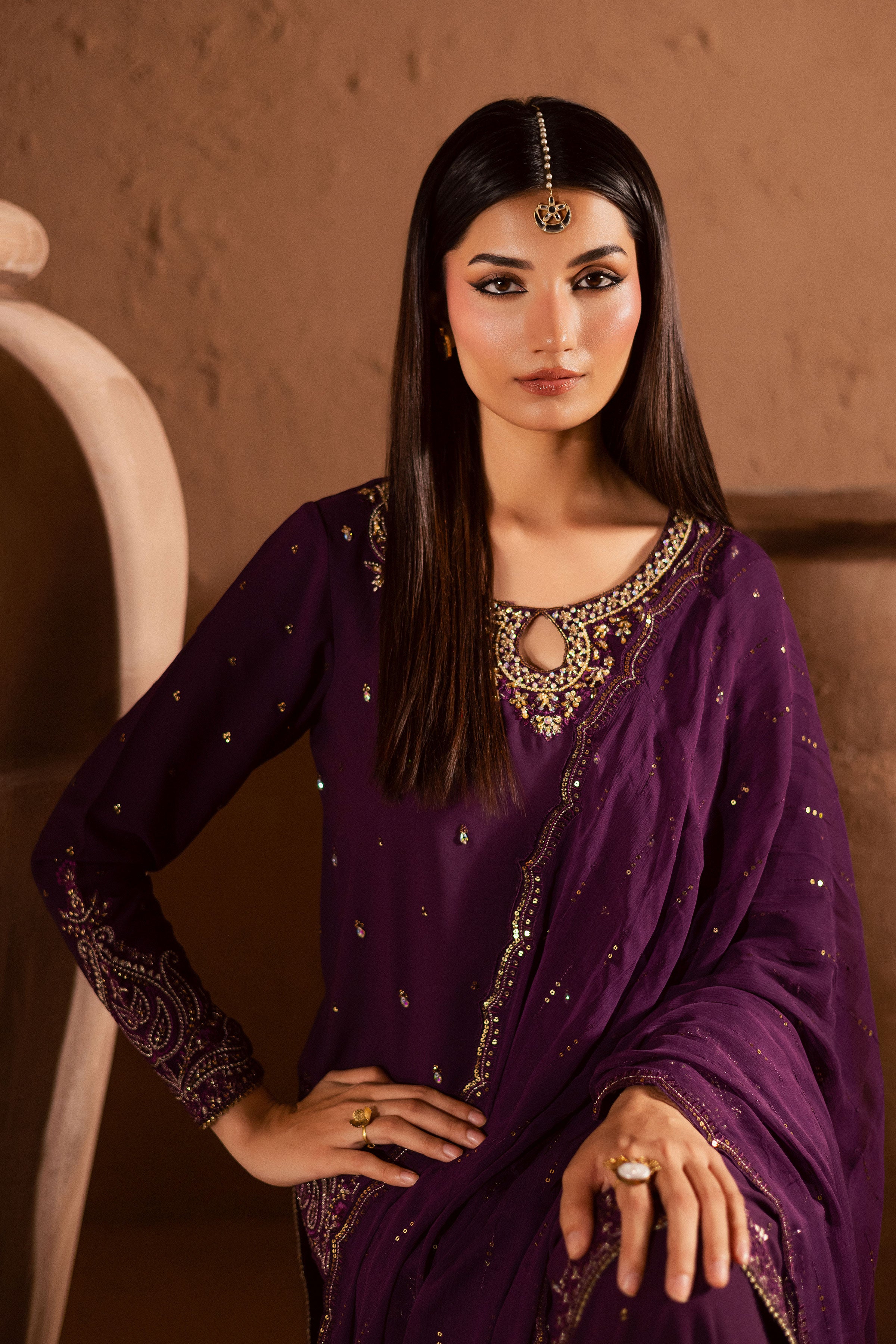  Voilet Whimsy 3Pc- Festive Luxe Pret BATIKSTUDIO2025  BATIK   S / Deep Purple / Georgette-M / Deep Purple / Georgette-L / Deep Purple / Georgette